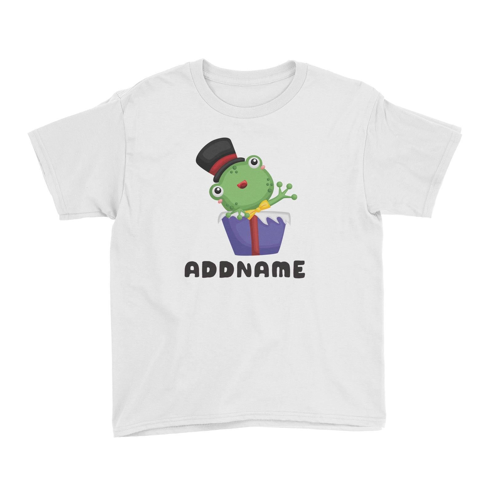 Birthday Frog Frog Wearing Hat Inside Present Box Addname Kid's T-Shirt