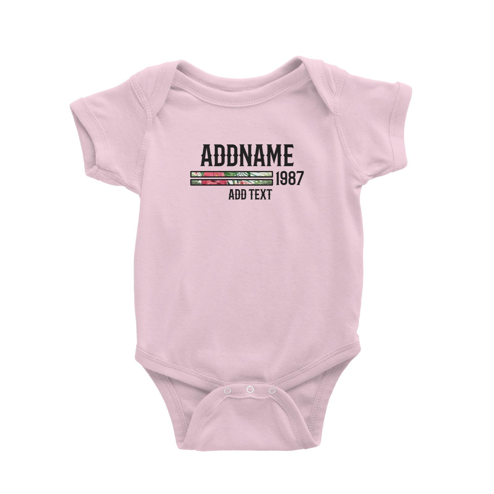 Bunga Raya Tropical Leaves Bars Personalizable with Name Year and Text Baby Romper