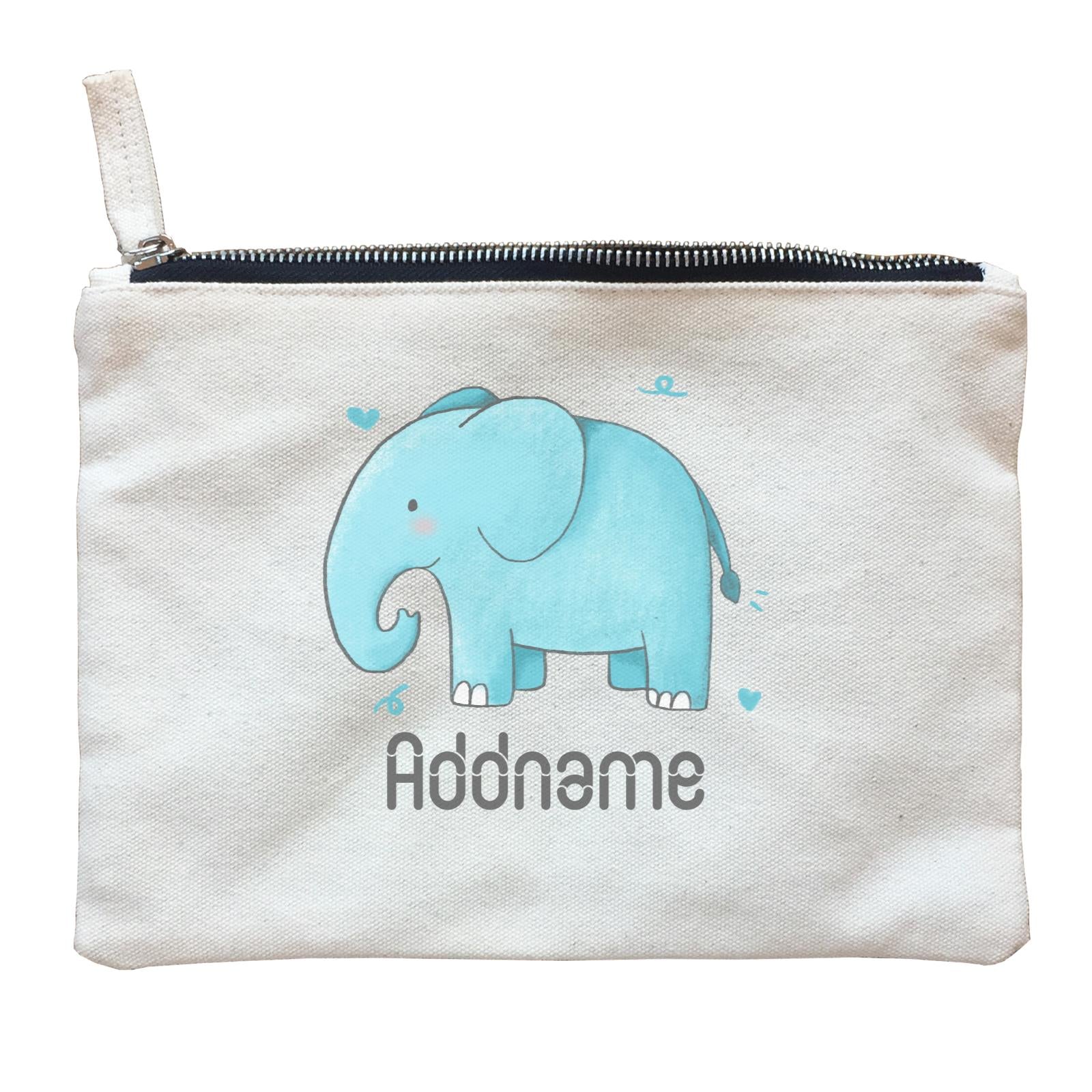 Cute Hand Drawn Style Elephant Addname Zipper Pouch