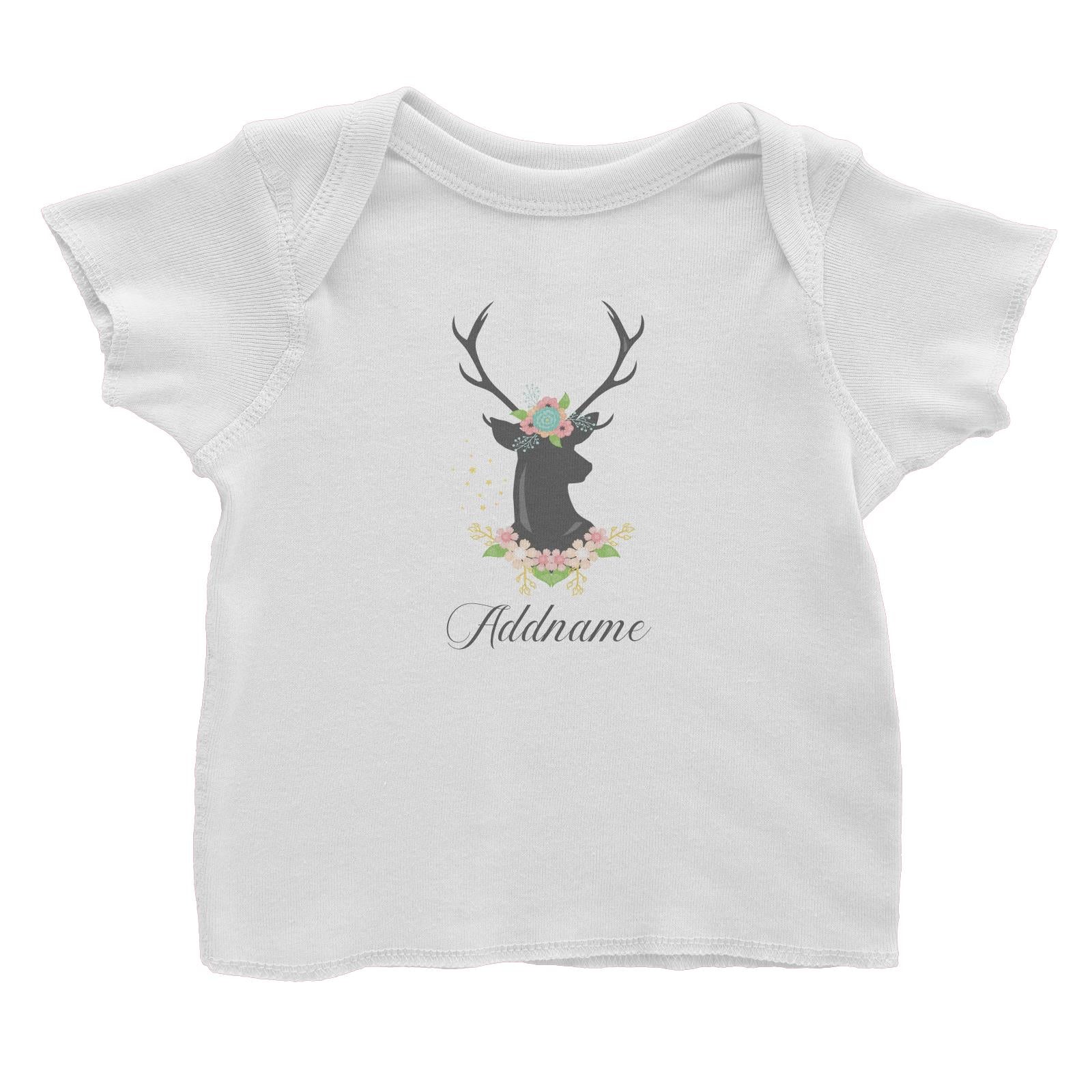 Basic Family Series Pastel Deer Black Deer With Flower Addname Baby T-Shirt