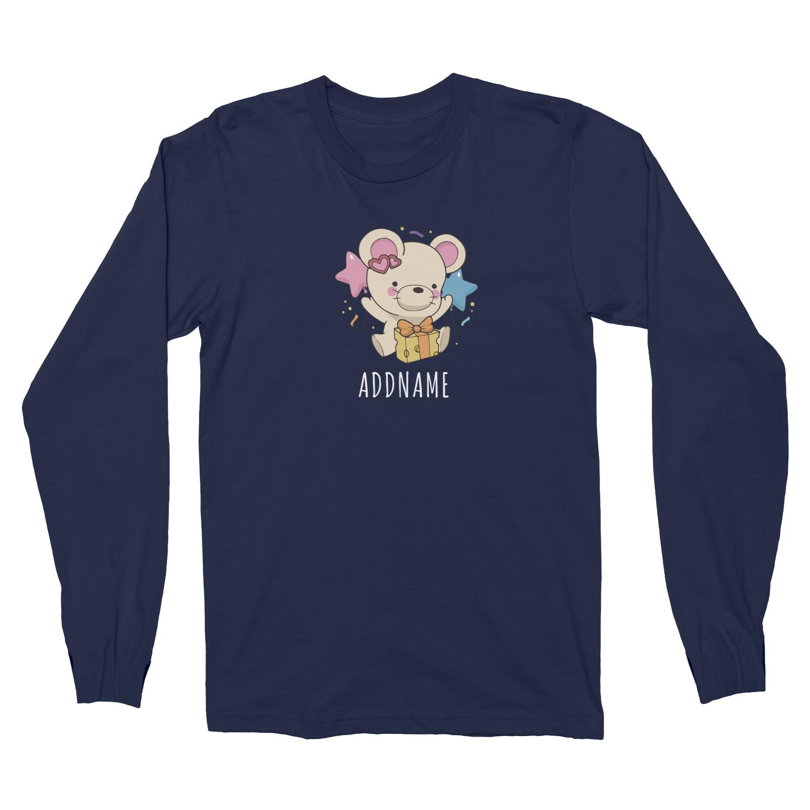 Birthday Sketch Animals Mouse with Cheese Present Addname Long Sleeve Unisex T-Shirt