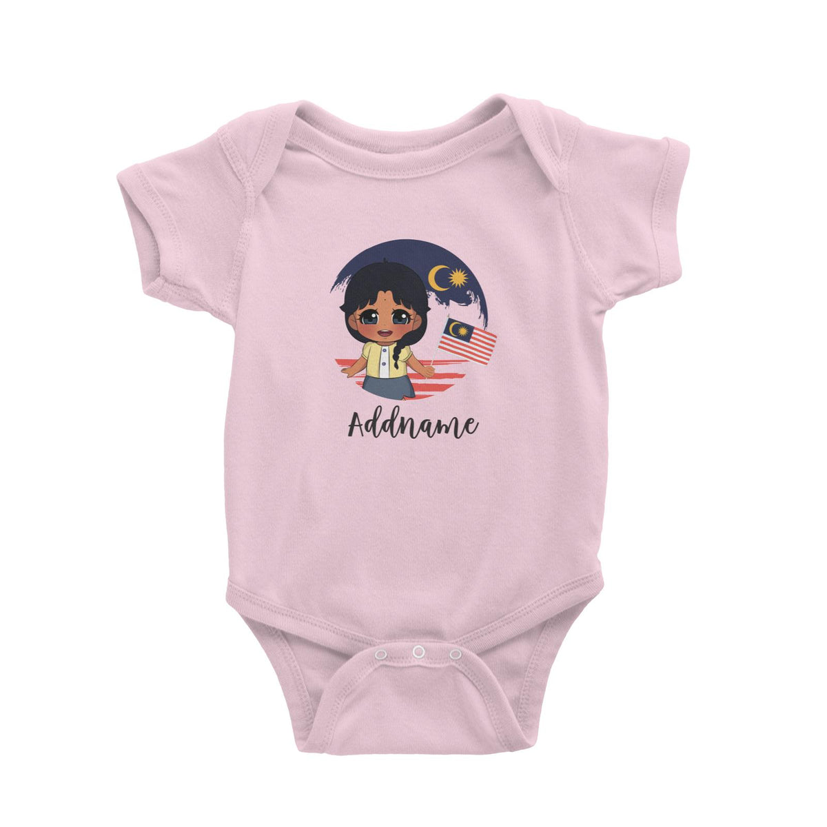 Merdeka Series Round Flag Indian Girl Addname Baby Romper