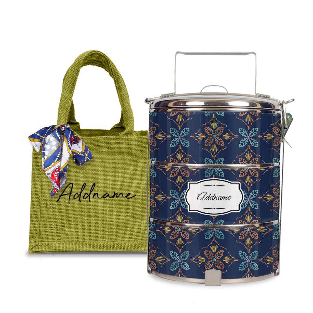 Peranakan Java Traditional Blue Tiffin Carrier