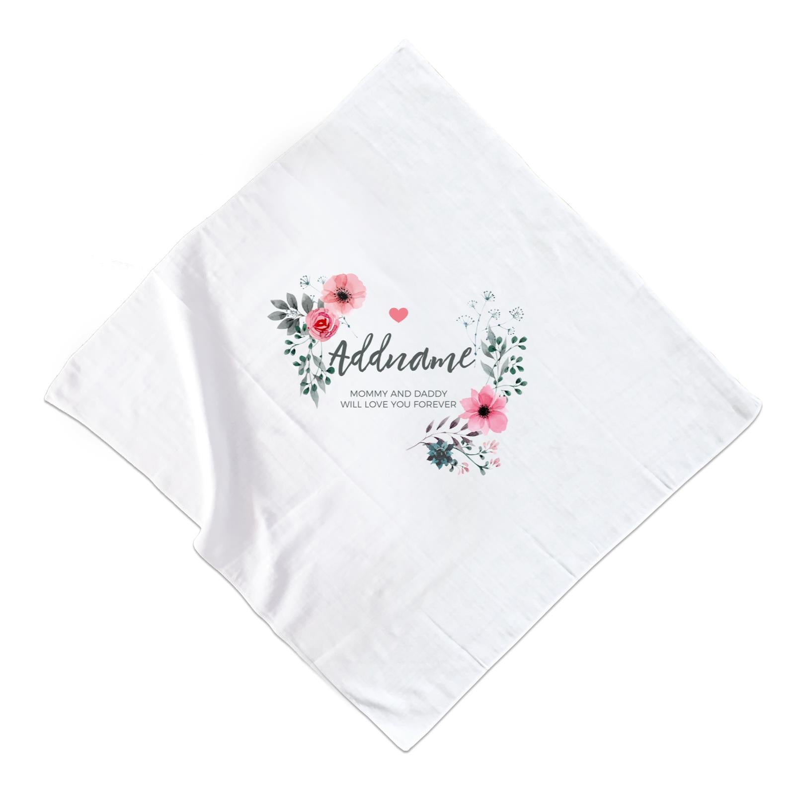 Watercolour Pink Flowers and Dark Wreath Personalizable with Name and Text Muslin Square