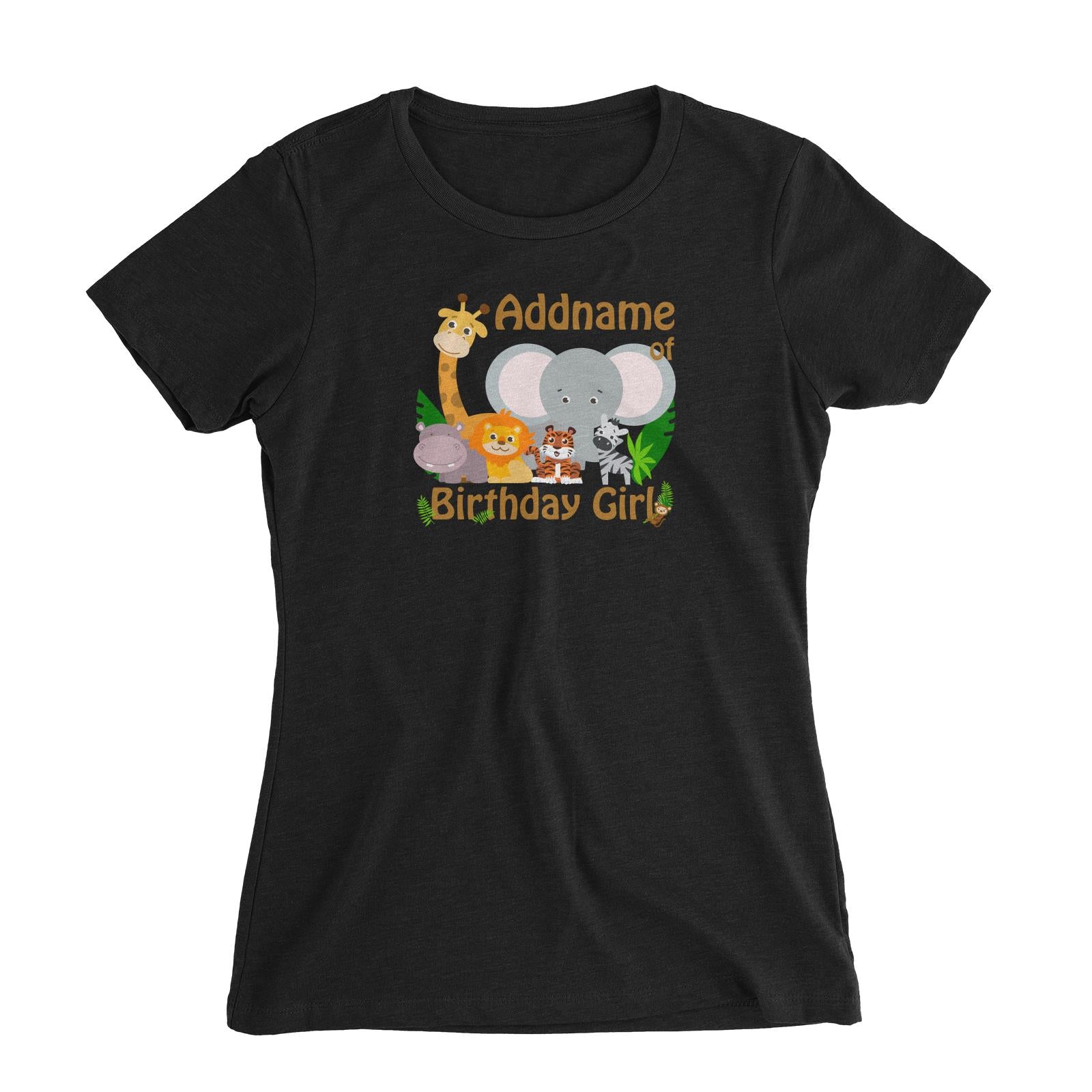 Animal Safari Jungle Birthday Theme Addname of Birthday Girl Women's Slim Fit T-Shirt