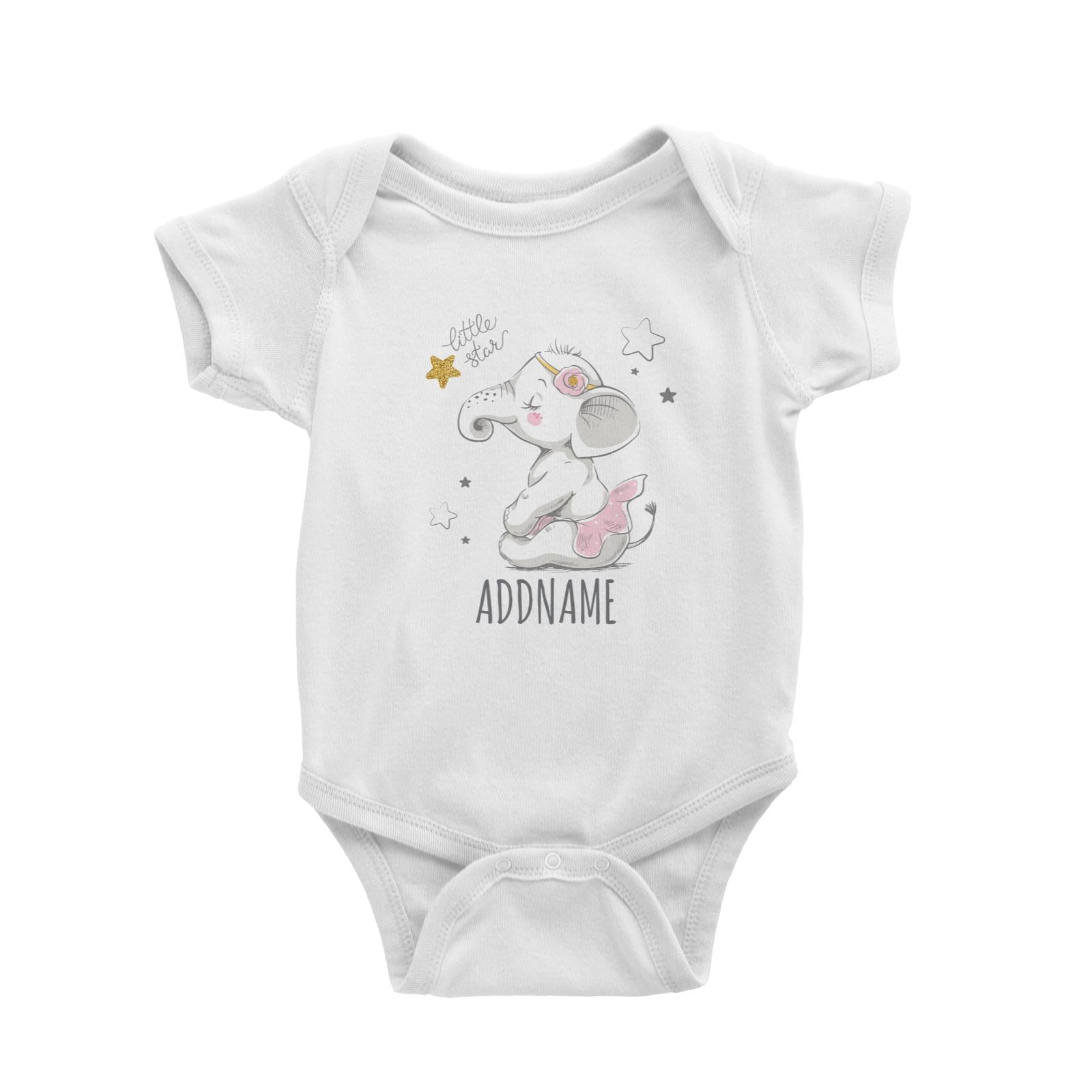 Elephant Little Star White Baby Romper Personalizable Designs Cute Sweet Animal Pinky For Girls HG