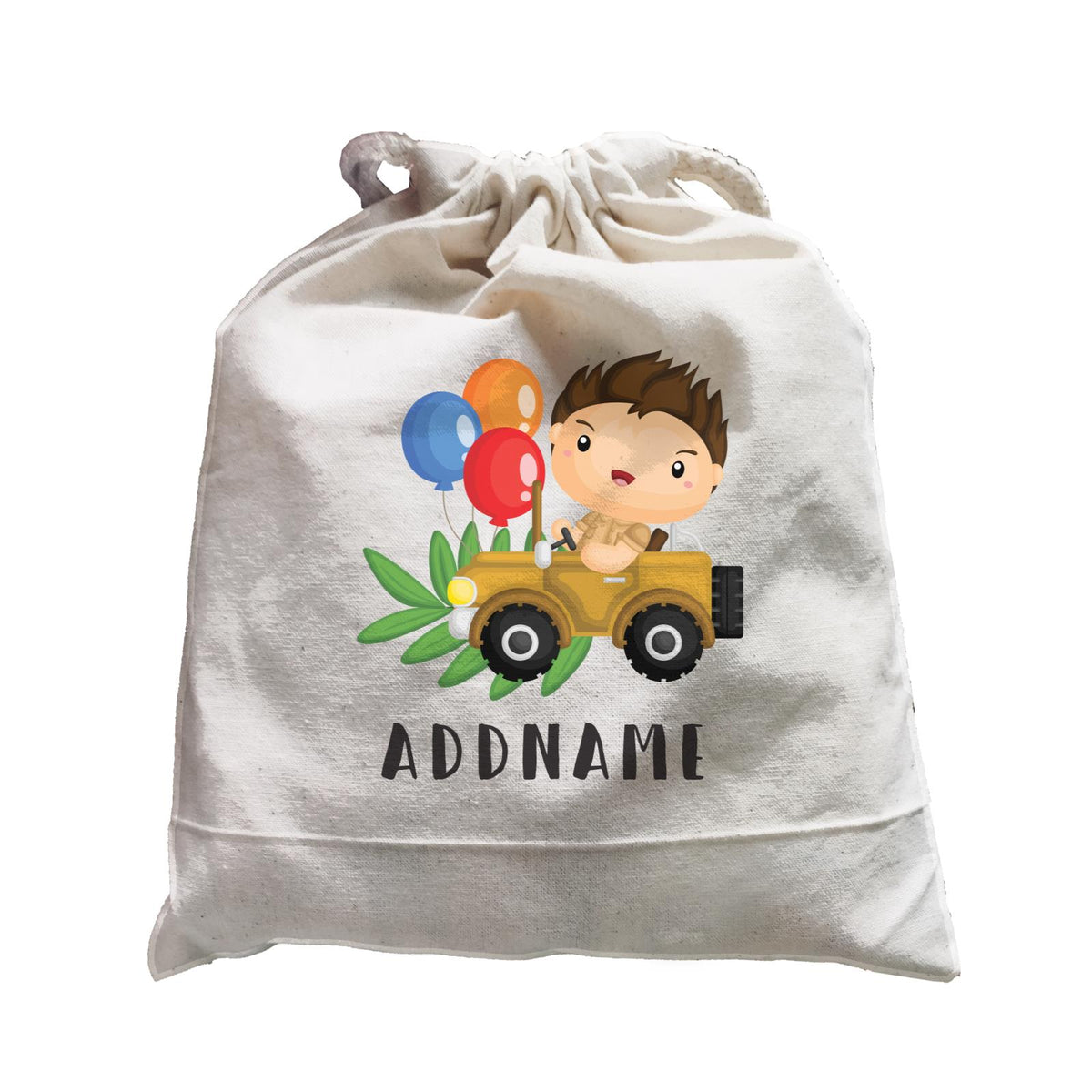 Birthday Safari Explorer Boy Driving Jeep Car Addname Satchel