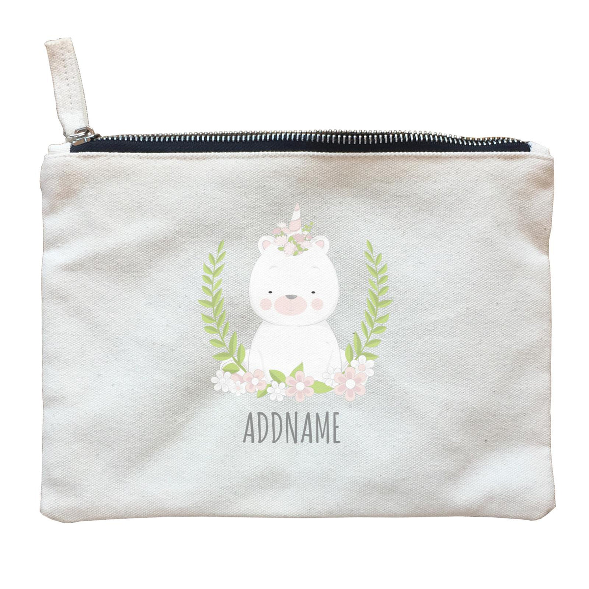 Sweet Wreath Unicorn Big Bear Addname Zipper Pouch