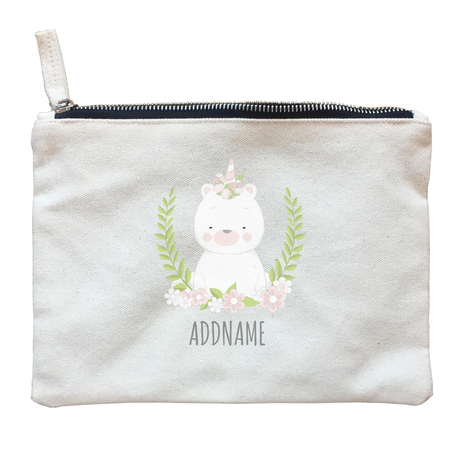 Sweet Wreath Unicorn Big Bear Addname Zipper Pouch