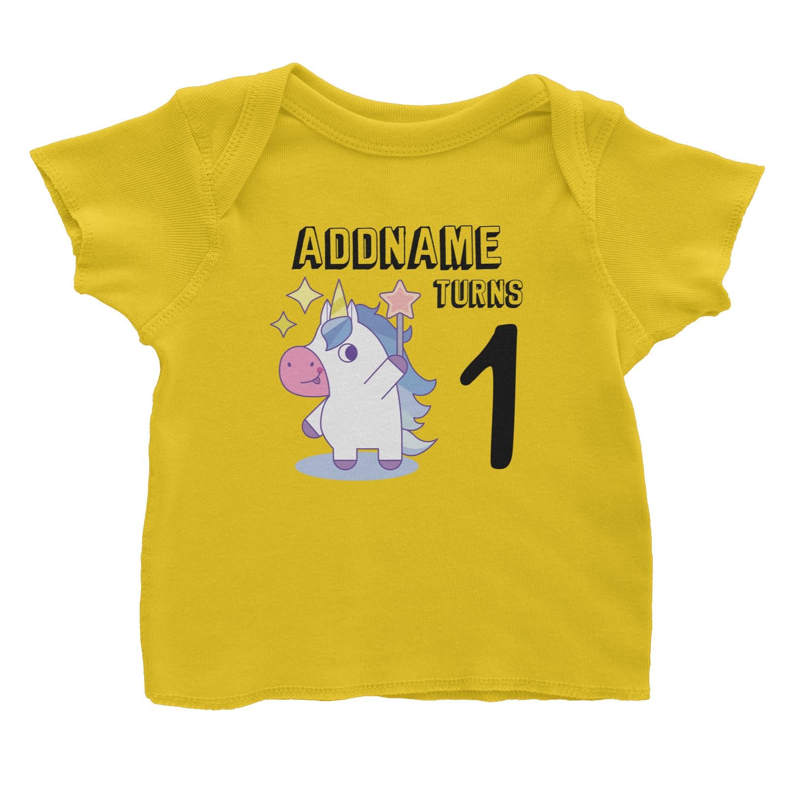 Birthday Unicorn Boy With Magic Wand Addname Turns 1 Baby T-Shirt