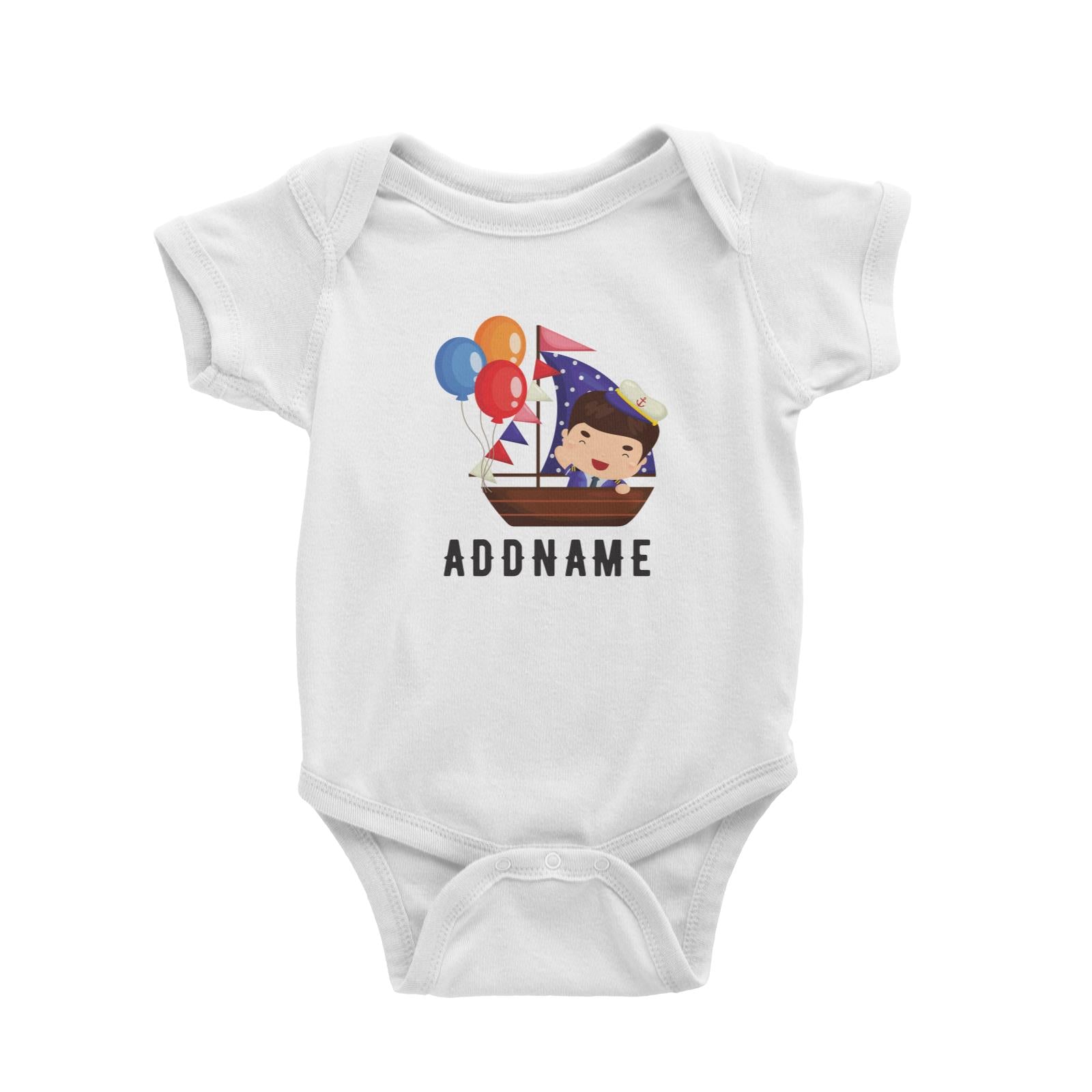 Birthday Sailor Boy In Ship With Balloon Addname Baby Romper