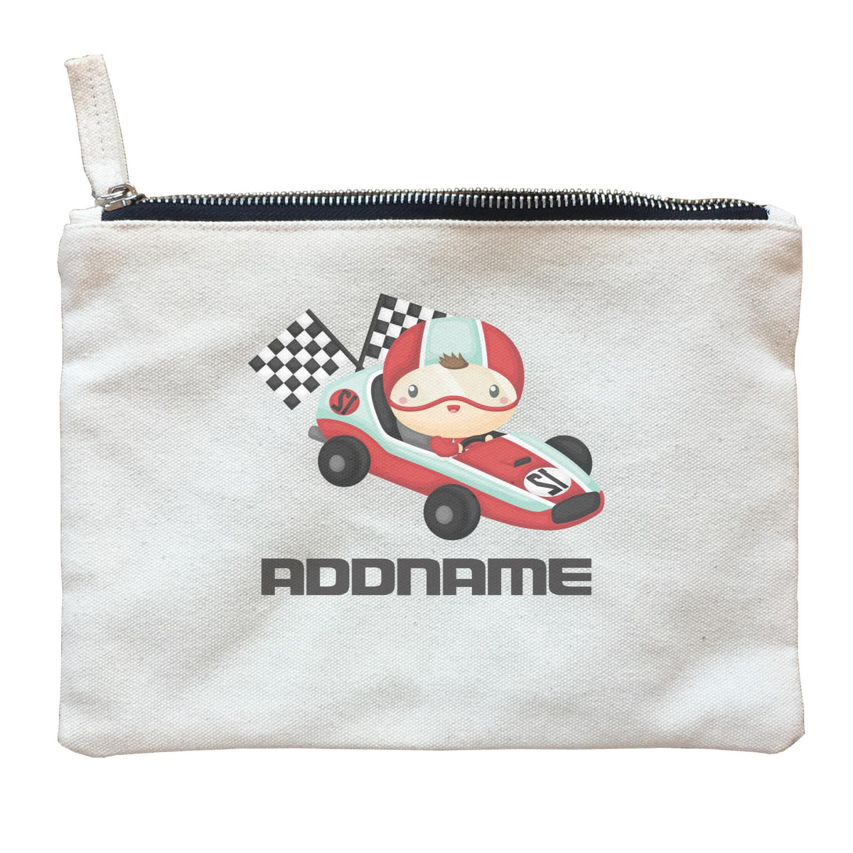 Birthday Cars Race Racer Boy With Racing Cars Addname Zipper Pouch
