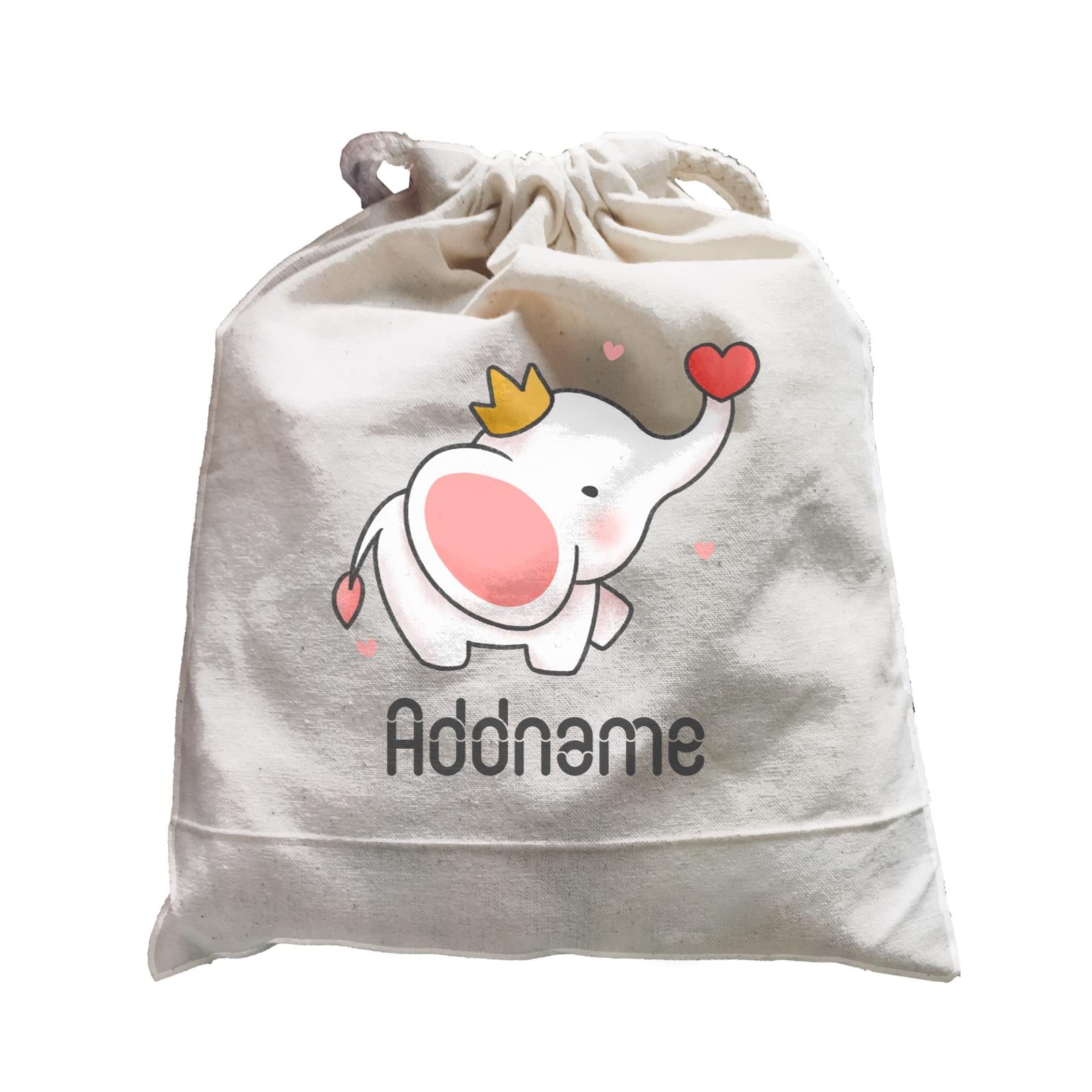 Cute Hand Drawn Style Baby Elephant with Heart and Crown Addname Satchel