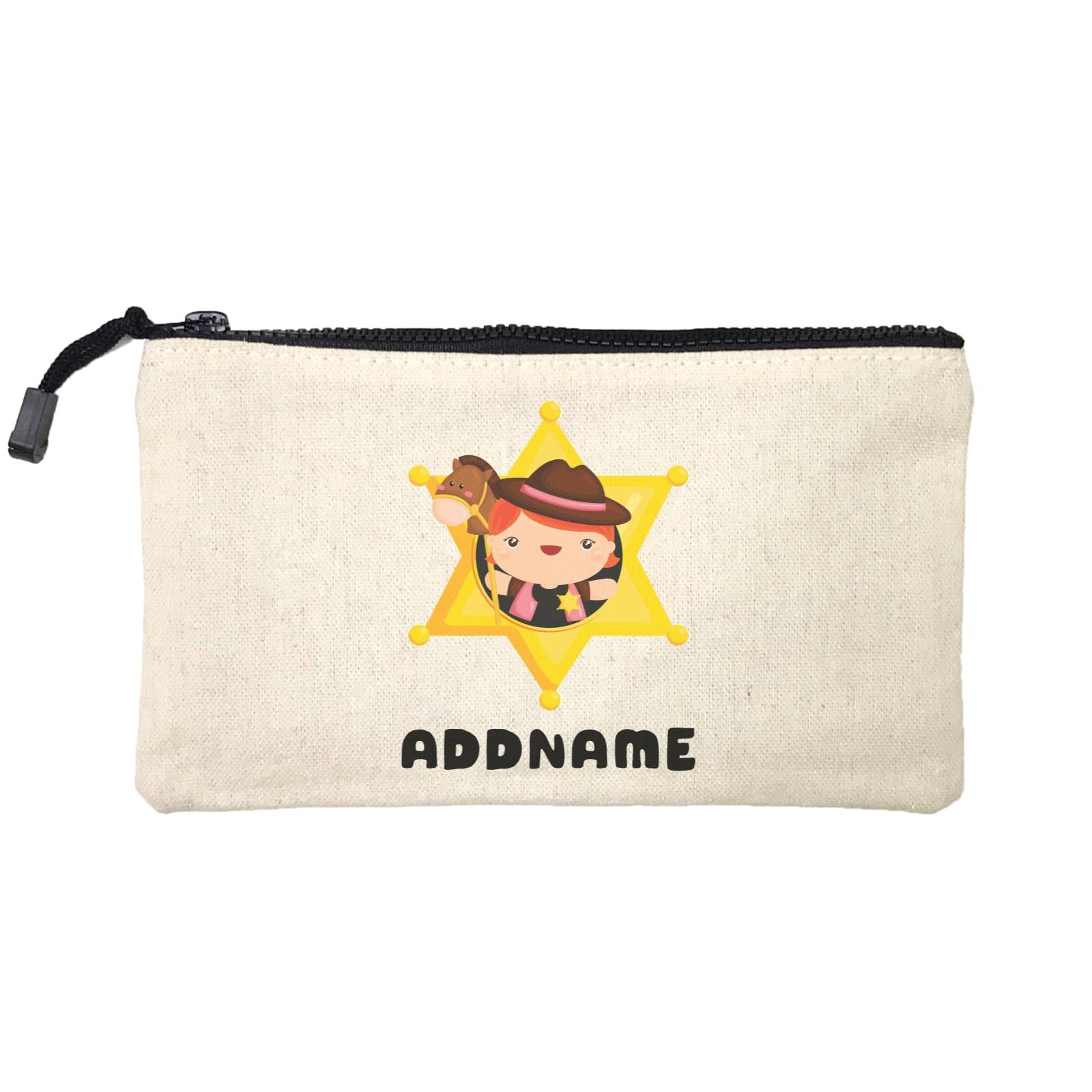 Birthday Cowboy Style Little Cowgirl Holding Toy Horse In Star Badge Addname Mini Accessories Stationery Pouch