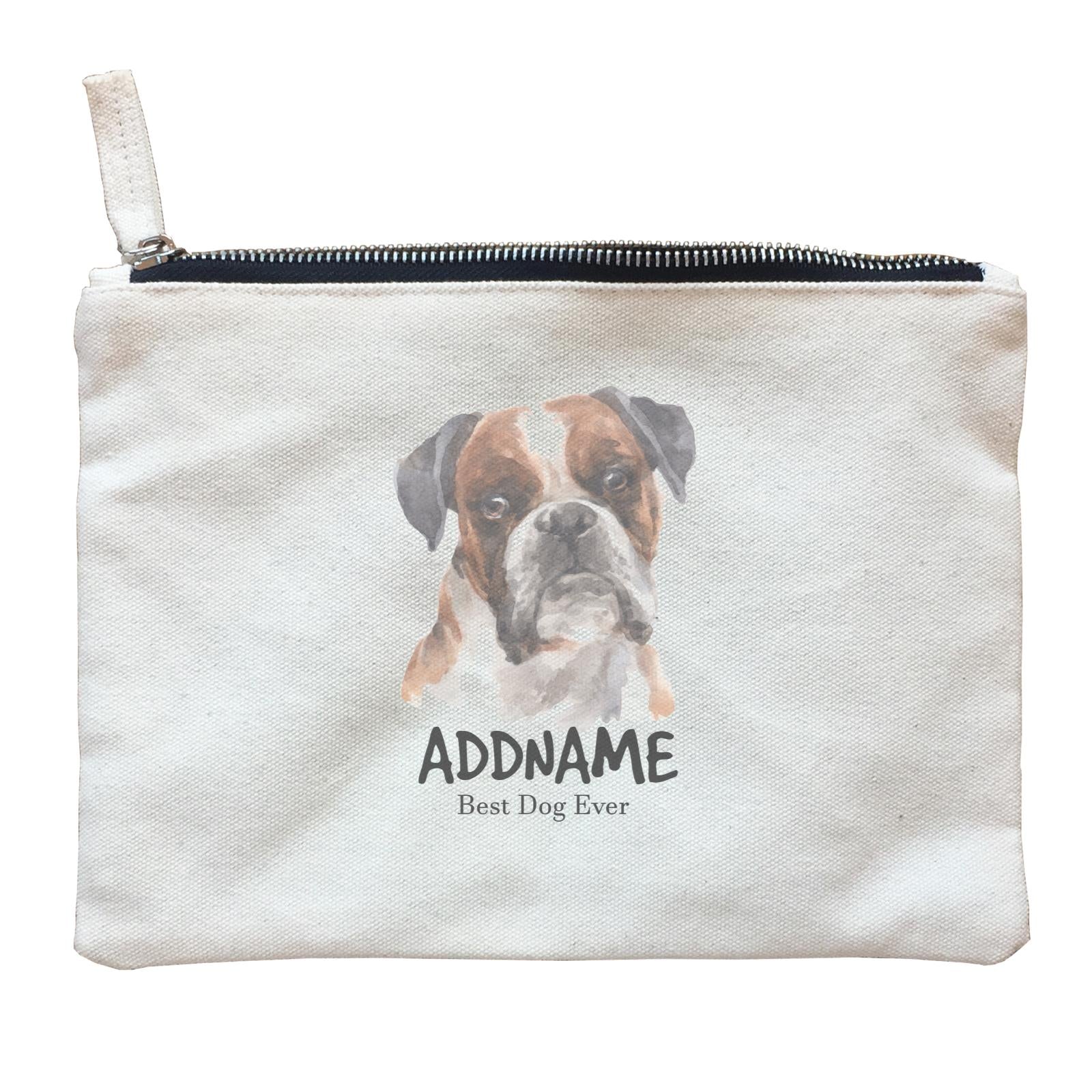 Watercolor Dog Boxer Black Ears Best Dog Ever Addname Zipper Pouch