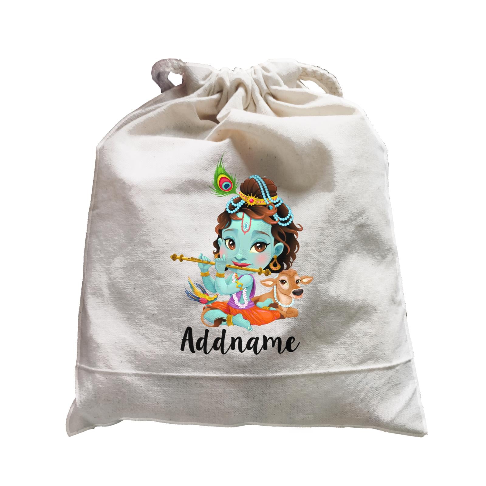 Artistic Krishna Playing Flute with Cow Addname Satchel
