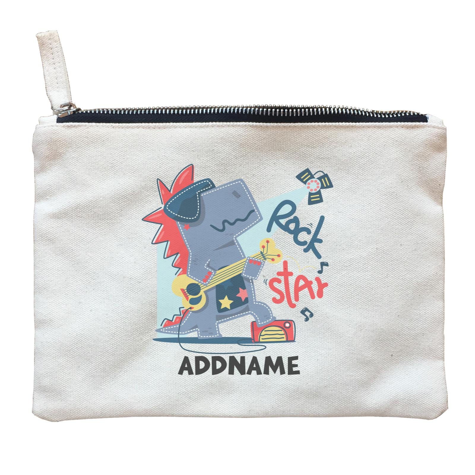 Rock Star Dinosaur with Guitar Addname Bag Zipper Pouch