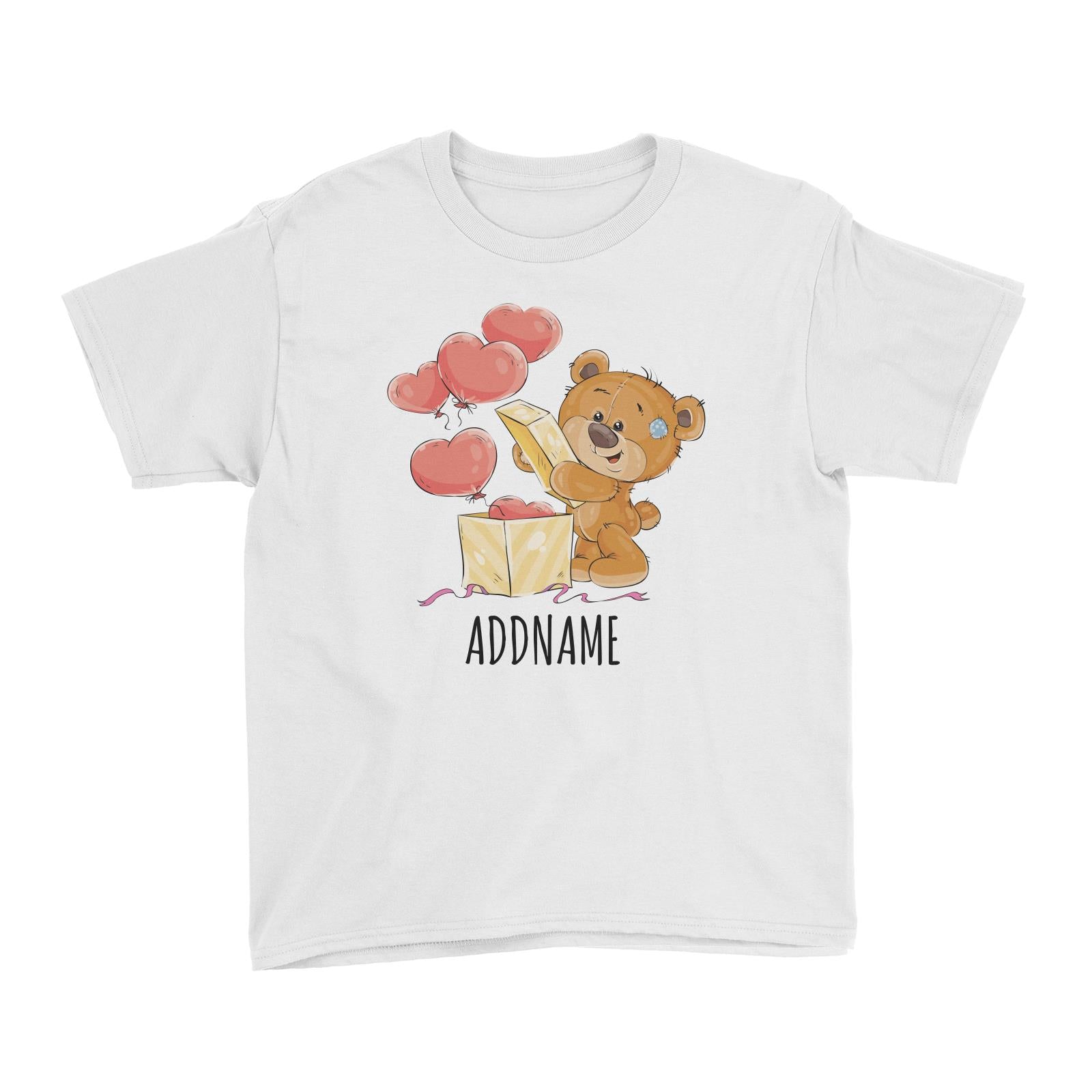 Cartoon Bear Heart Balloon Box White White Kid's T-Shirt  Matching Family Personalizable Designs