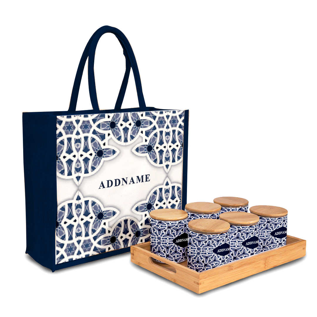 Ratu Series - Blue Balang Raya Set (6 in 1) with Half Lining Jute Bag