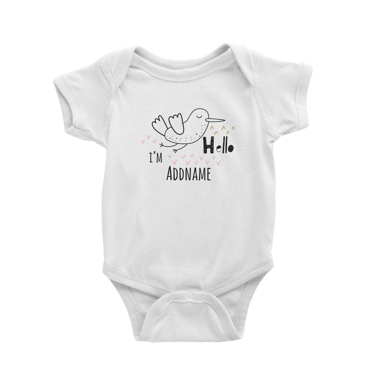 Drawn Greetings Animals Flying Bird Hello I'm Addname Baby Romper