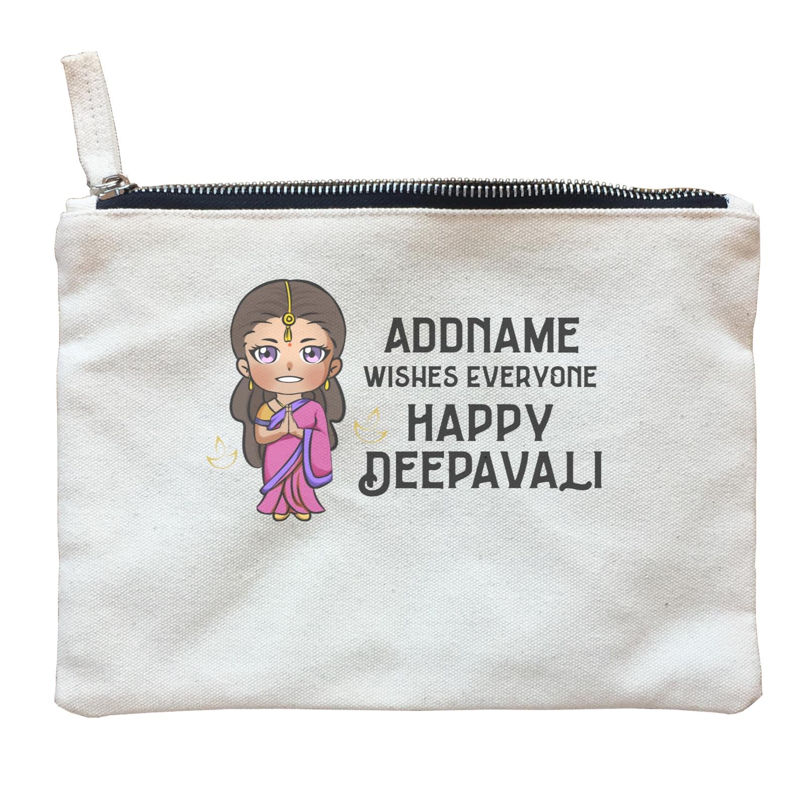 Deepavali Chibi Woman Front Addname Wishes Everyone Deepavali Zipper Pouch