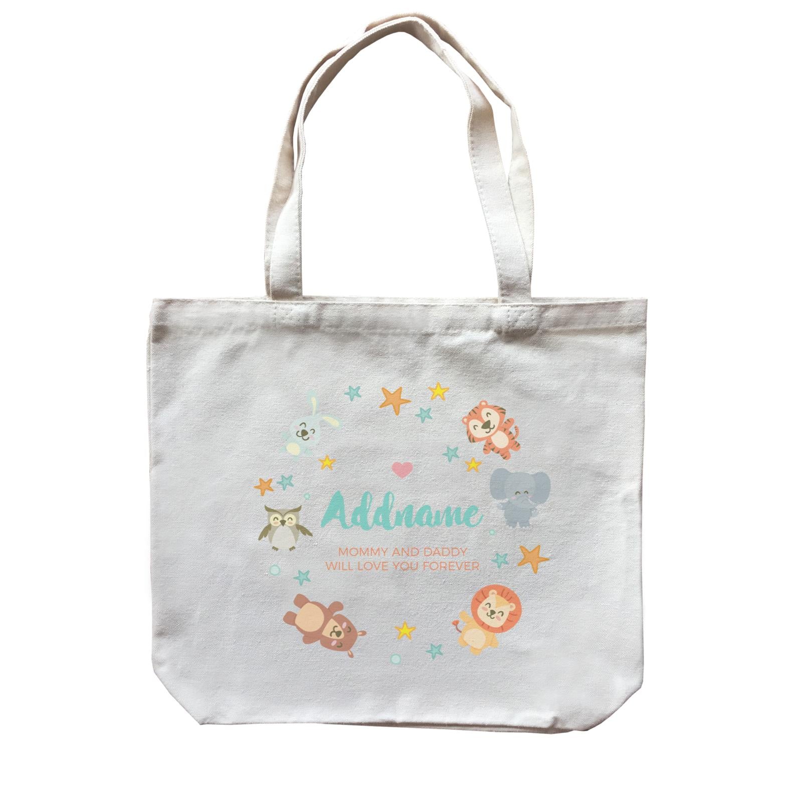 Cute Safari Animals with Stars Element Personalizable with Name and Text Canvas Bag