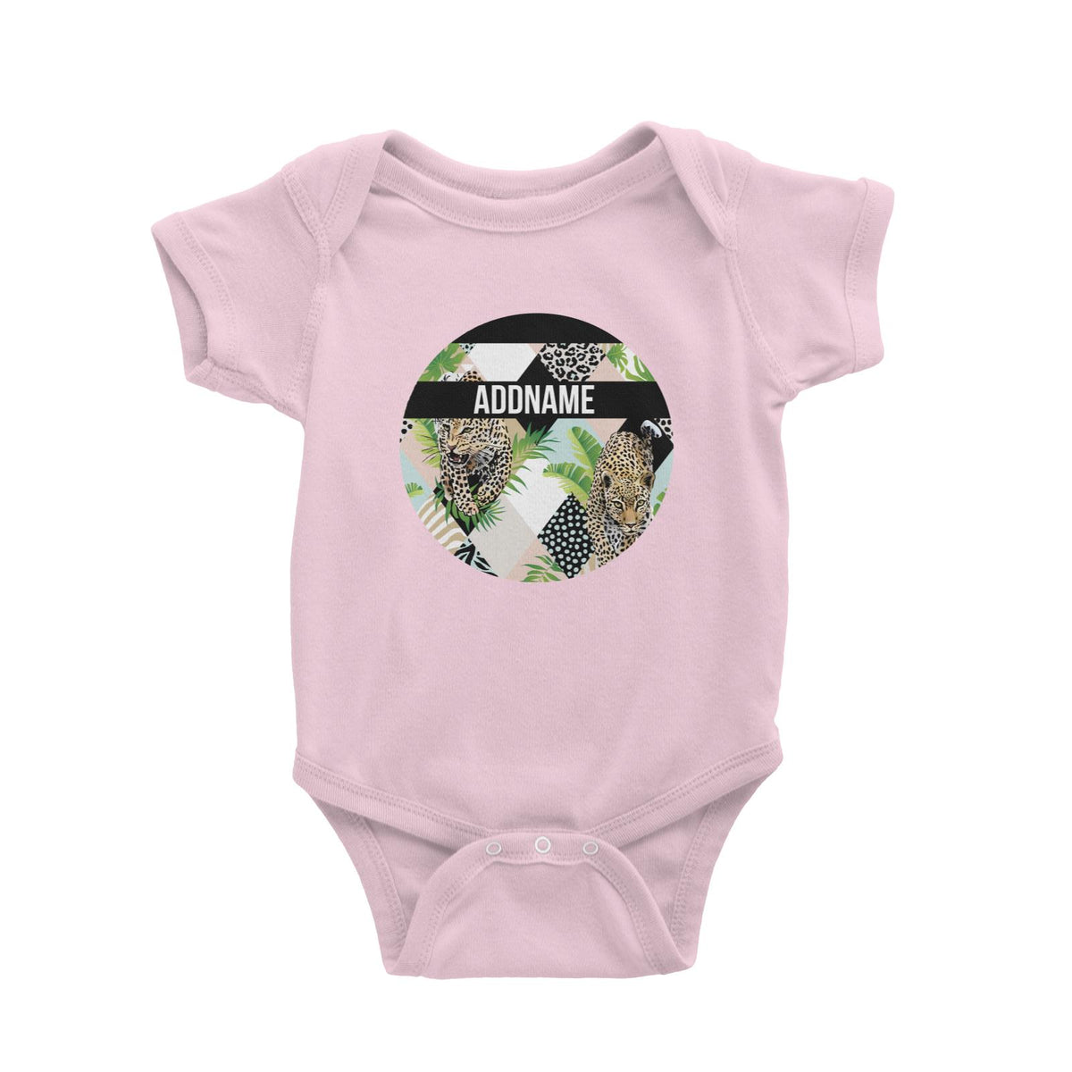 Tropical Leaves Leopard Pastel Pattern Personalizable with Name and Year Baby Romper