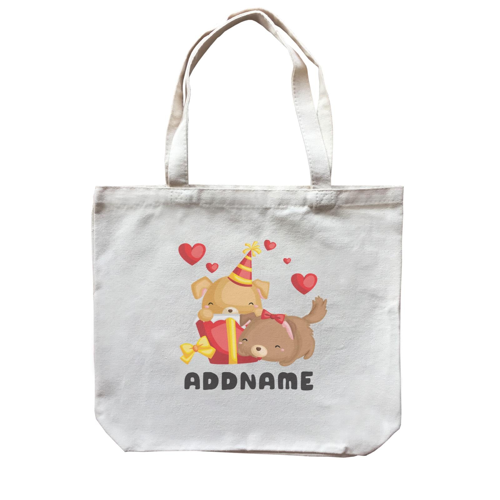 Birthday Friendly Animals Happy Two Dogs Open Present Addname Canvas Bag
