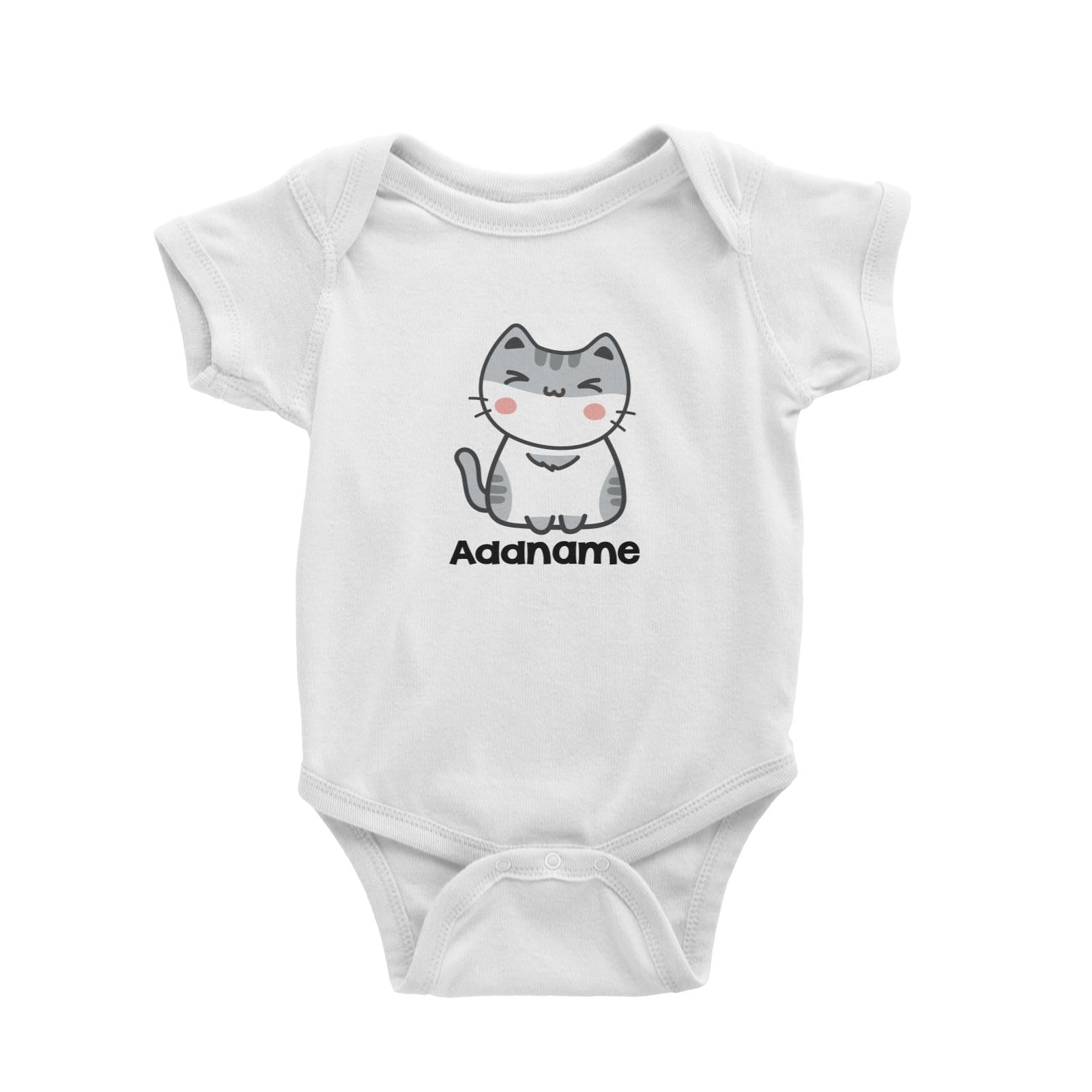 Drawn Adorable Cats White & Grey Addname Baby Romper