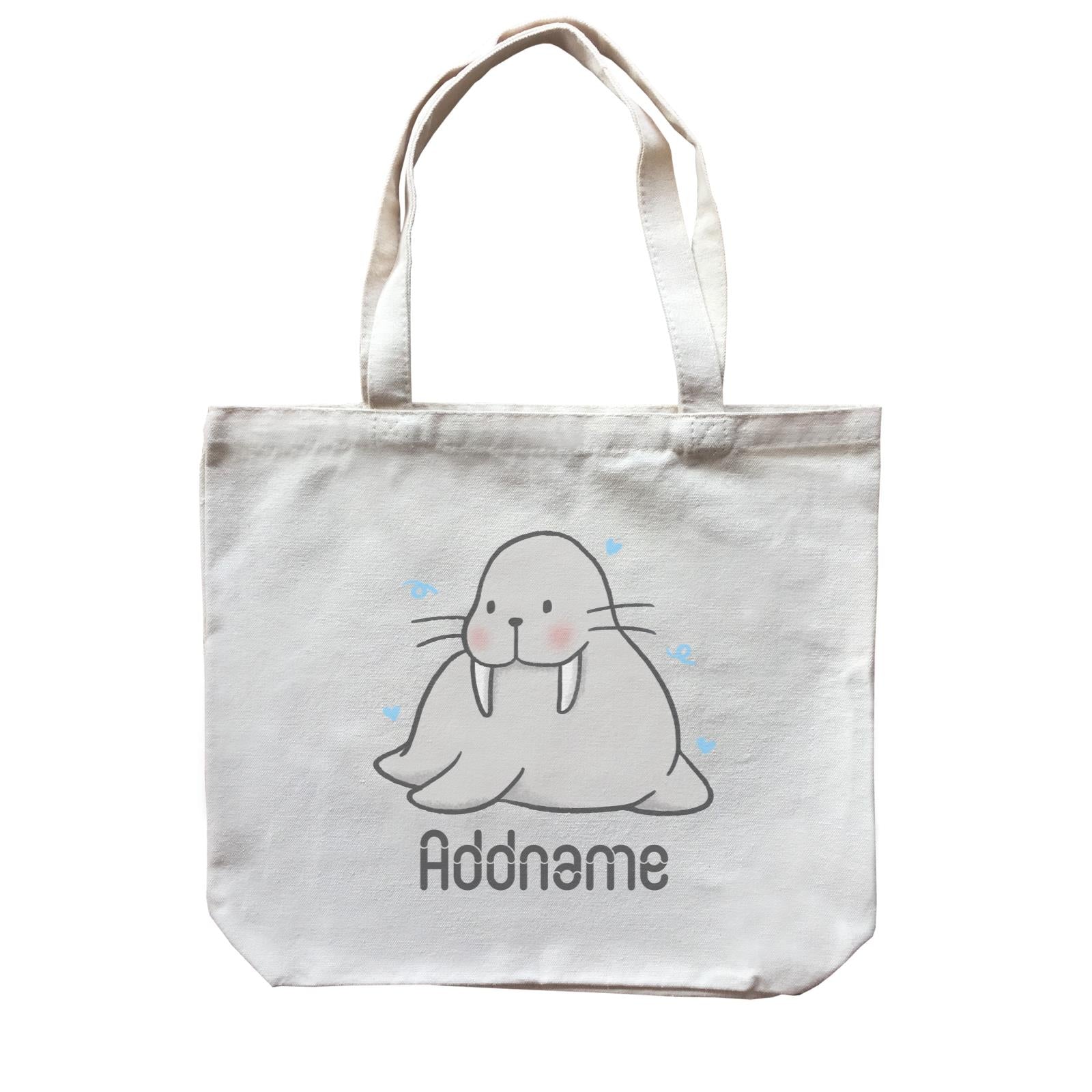 Cute Hand Drawn Style Walrus Addname Canvas Bag
