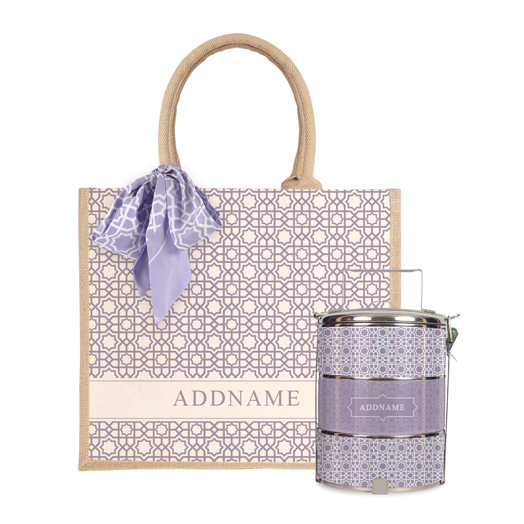 Annas Series -Purple Half Lining Jute Bag with Tiffin Carrier