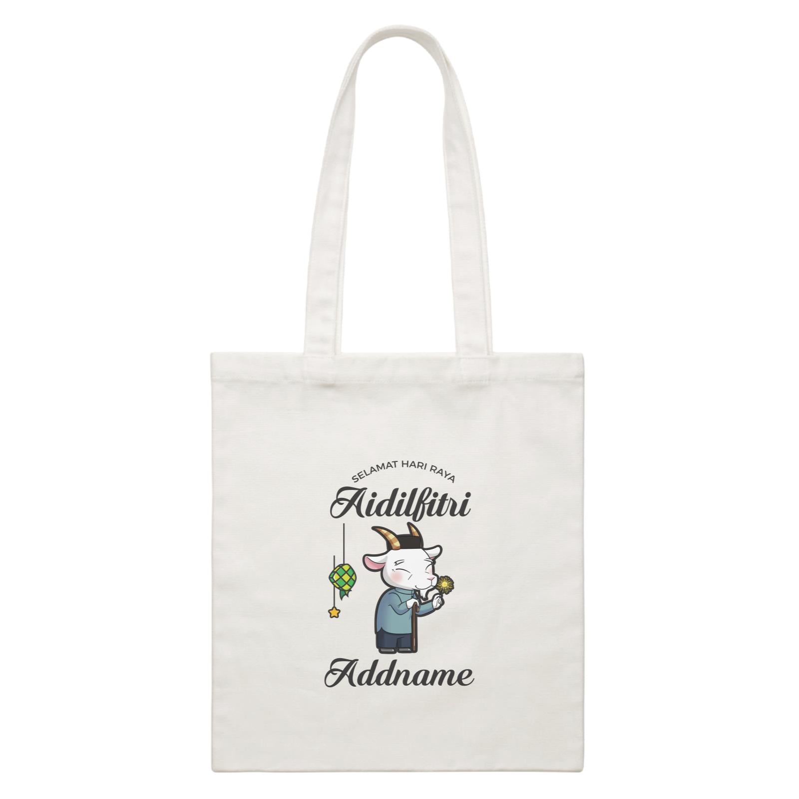 Raya Cute Animals Grandpa Lamb Wishes Selamat Hari Raya Aidilfitri White Canvas Bag