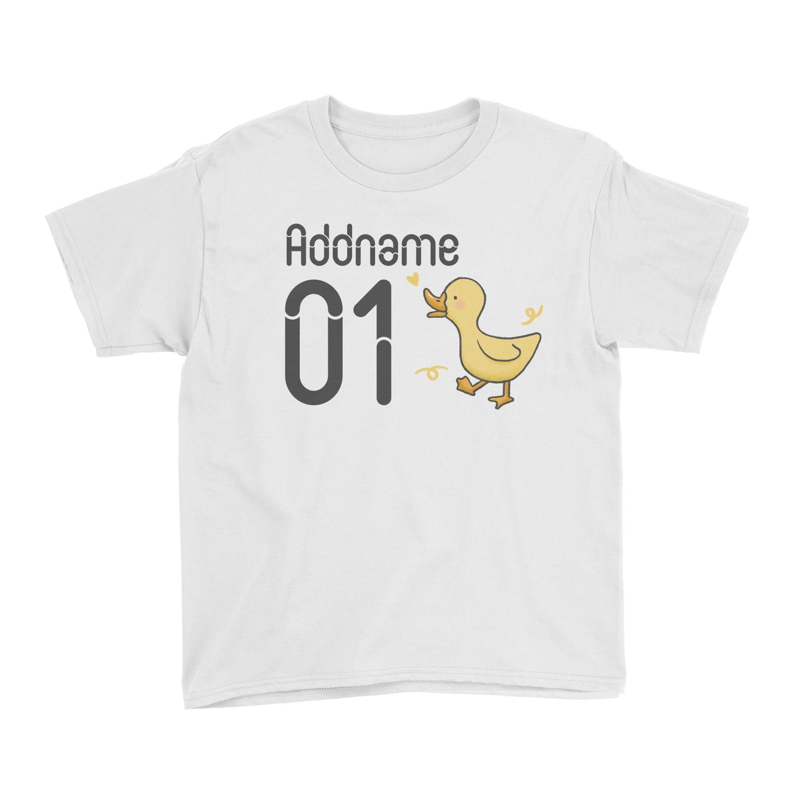 Name and Number Cute Hand Drawn Style Duck Kid's T-Shirt (FLASH DEAL)