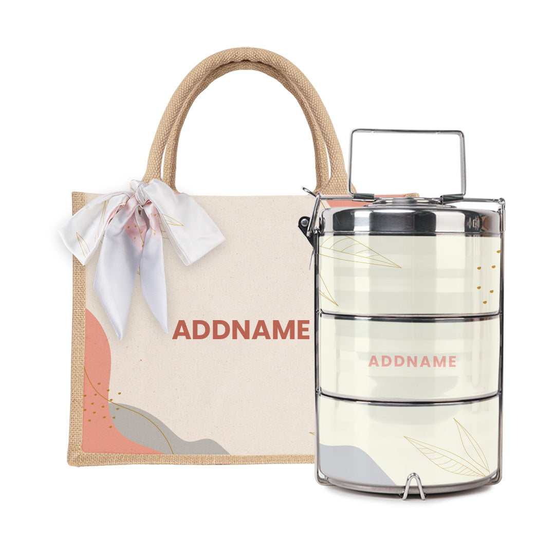 Charlotte Series - Marshmallow Half Lining Small Jute Bag with Tiffin Carrier