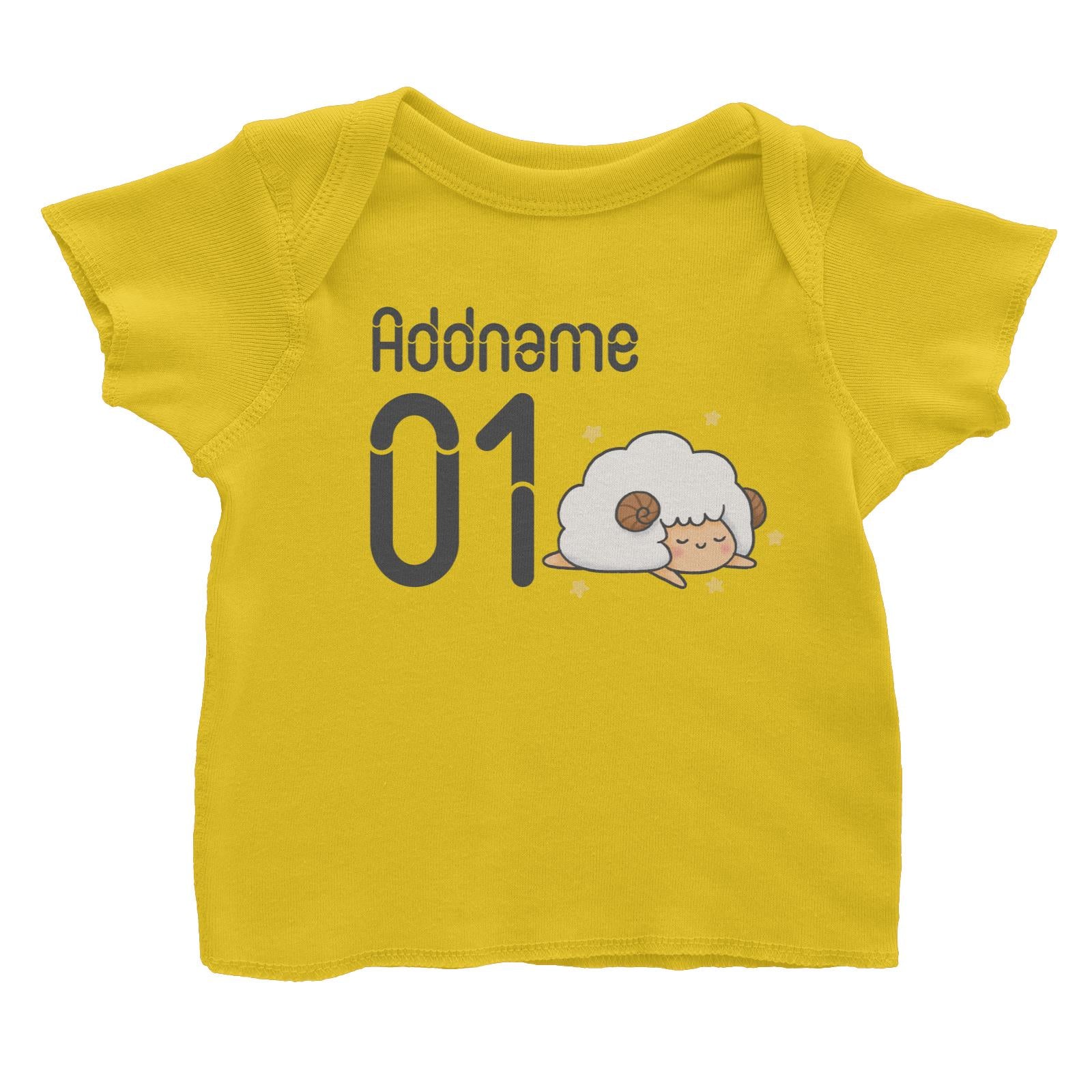 Name and Number Cute Hand Drawn Style Sheep Baby T-Shirt