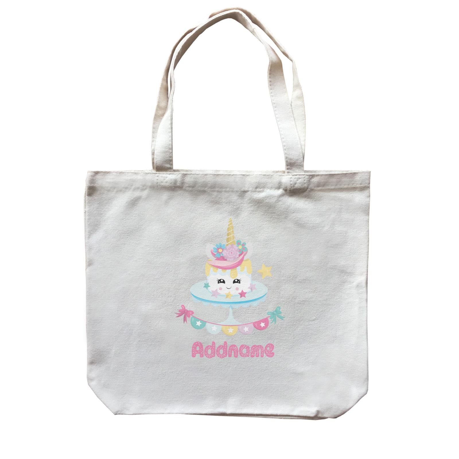 Magical Sweets Birthday Unicorn Cake with Banner Addname Canvas Bag