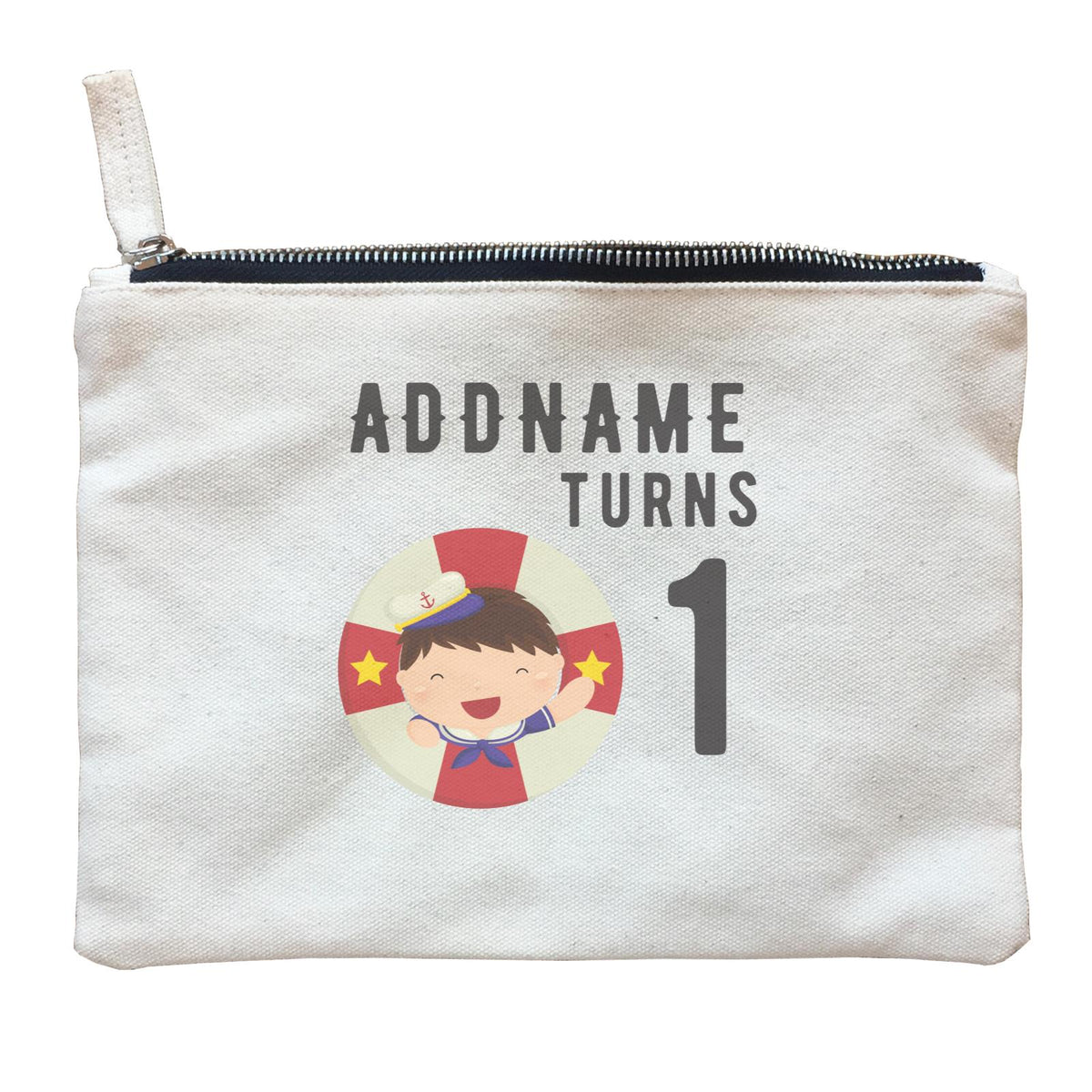 Birthday Sailor Baby Boy In Lifebuoy Addname Turns 1 Zipper Pouch