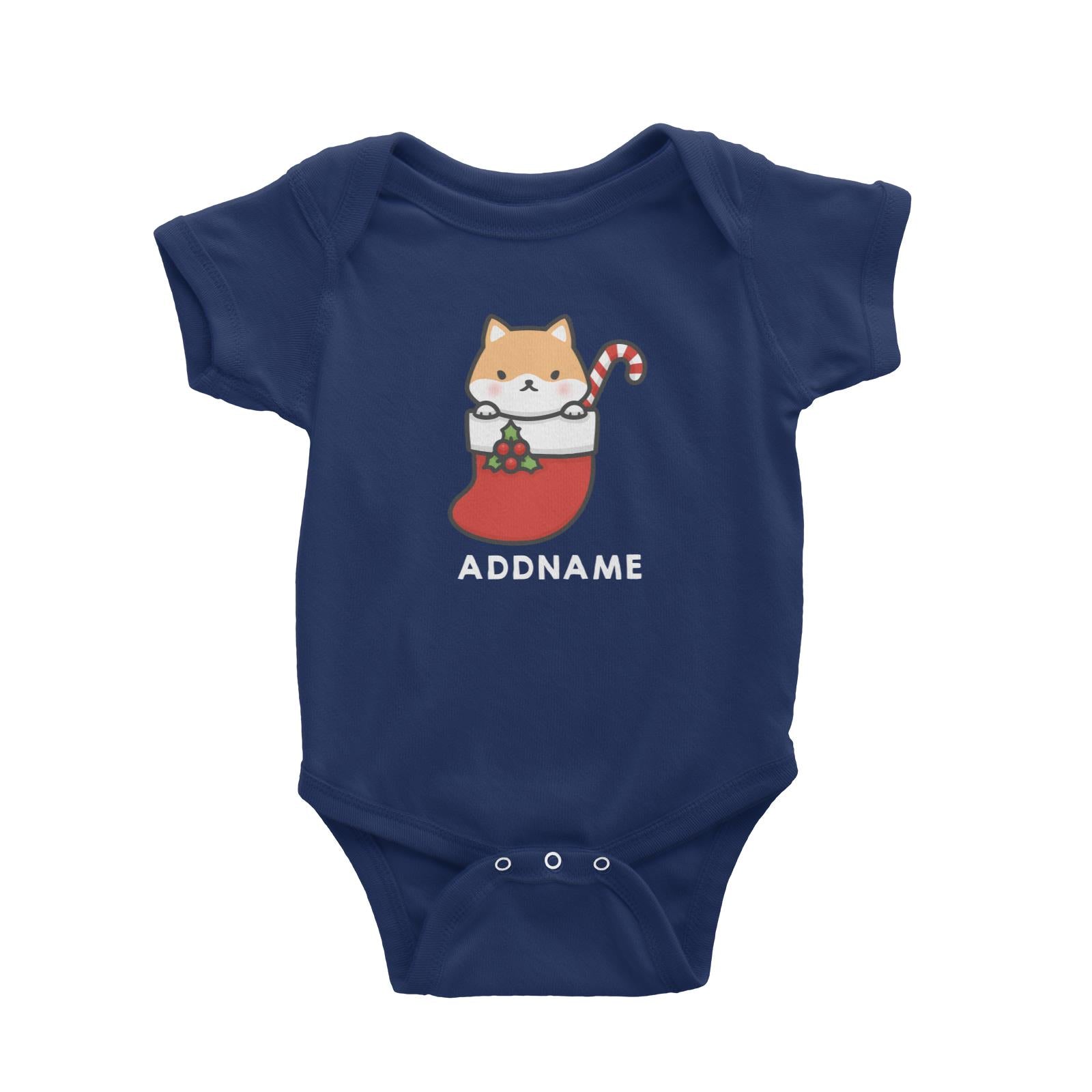 Xmas Cute Dog In Christmas Sock Addname Accessories Baby Romper