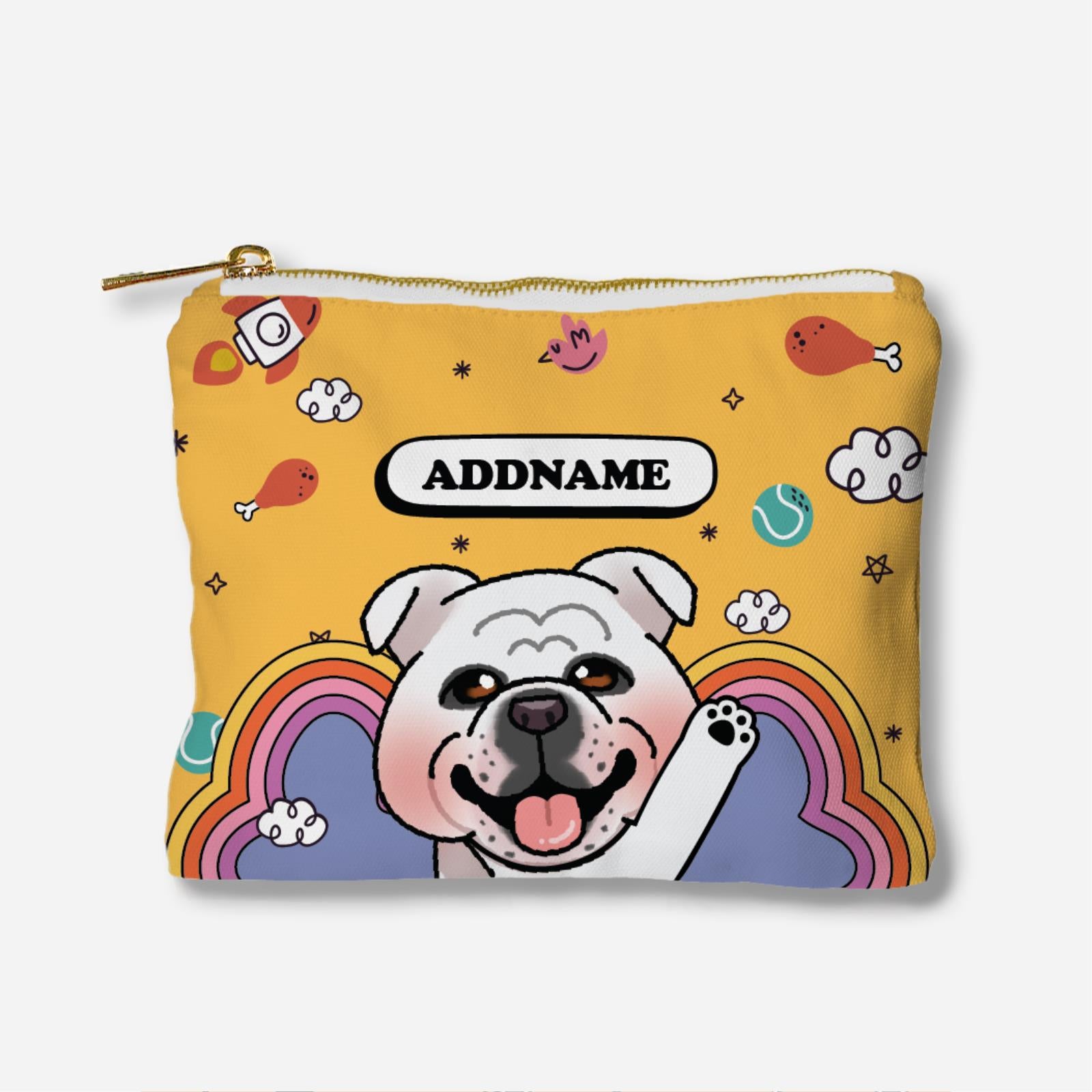 Paw Print Series Full Print Zipper Pouch - White English Bulldog