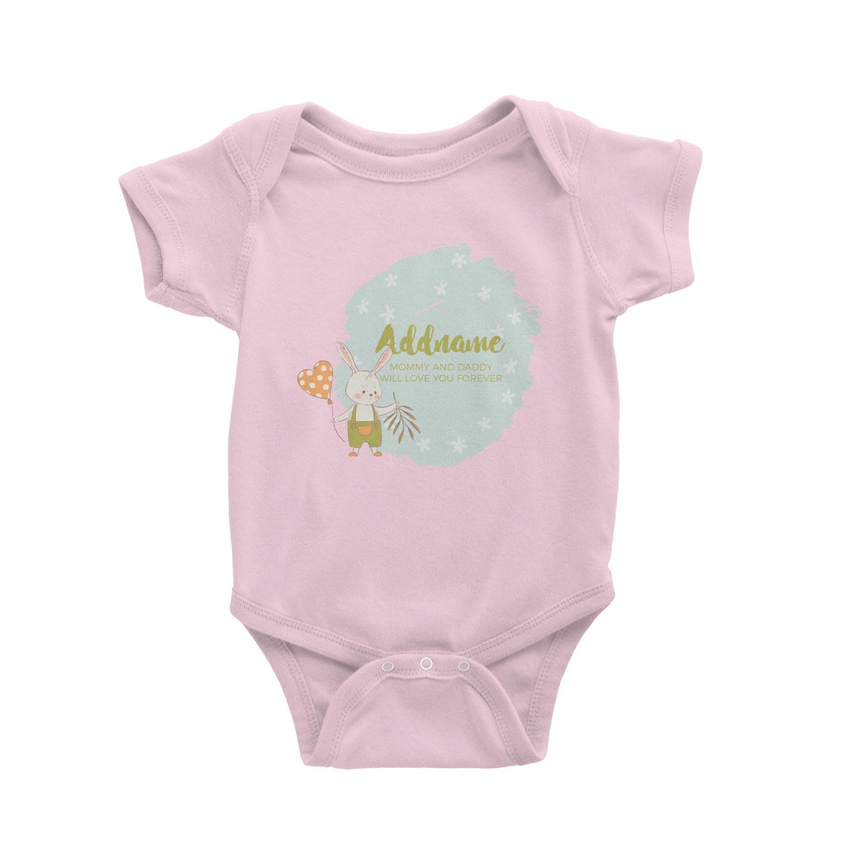 Cute Boy Rabbit with Heart Balloon Personalizable with Name and Text Baby Romper