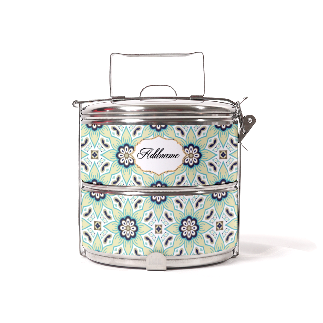 Chromatic Floral Teal Two Tier Tiffin Carrier