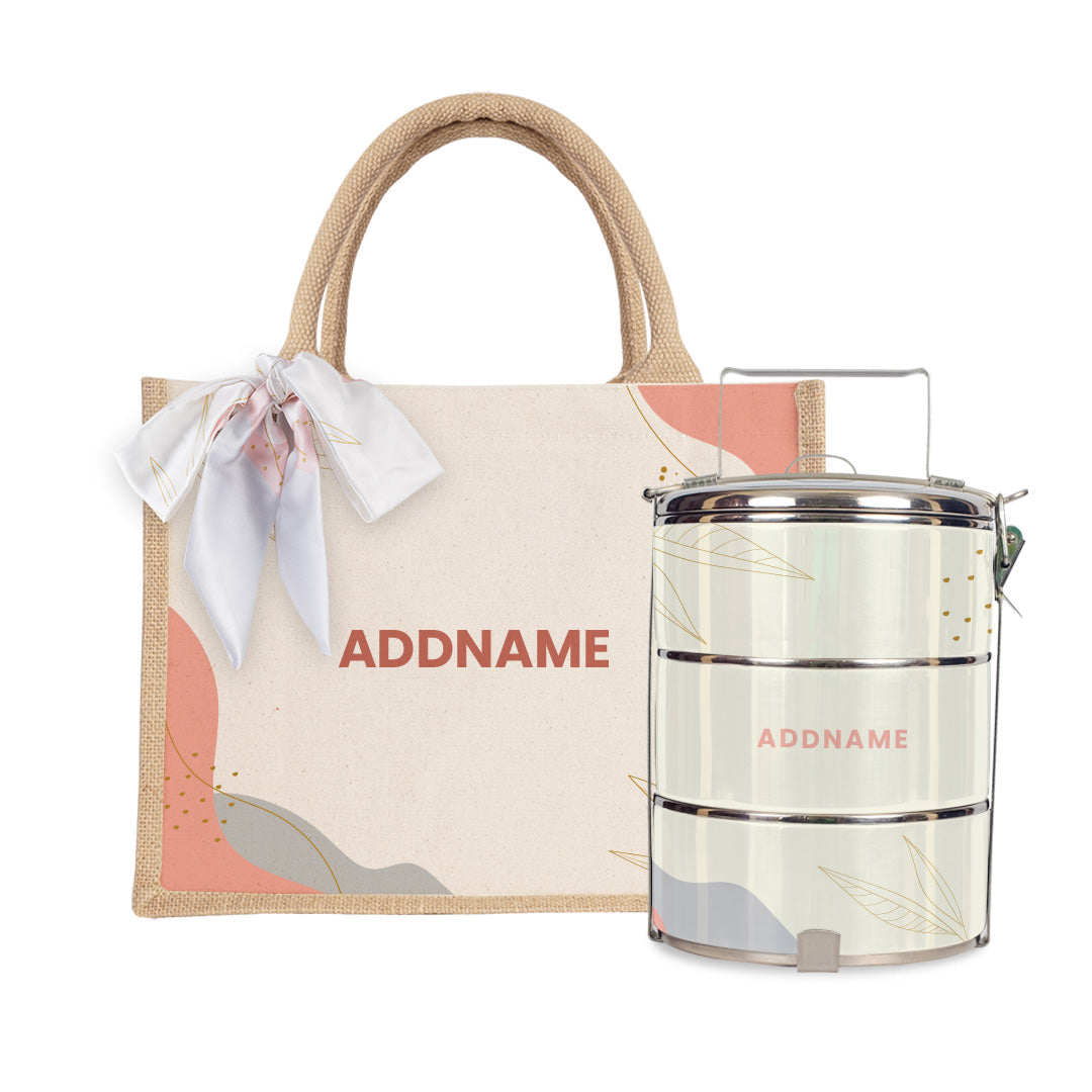 Charlotte Series - Marshmallow Half Lining Small Jute Bag with Tiffin Carrier