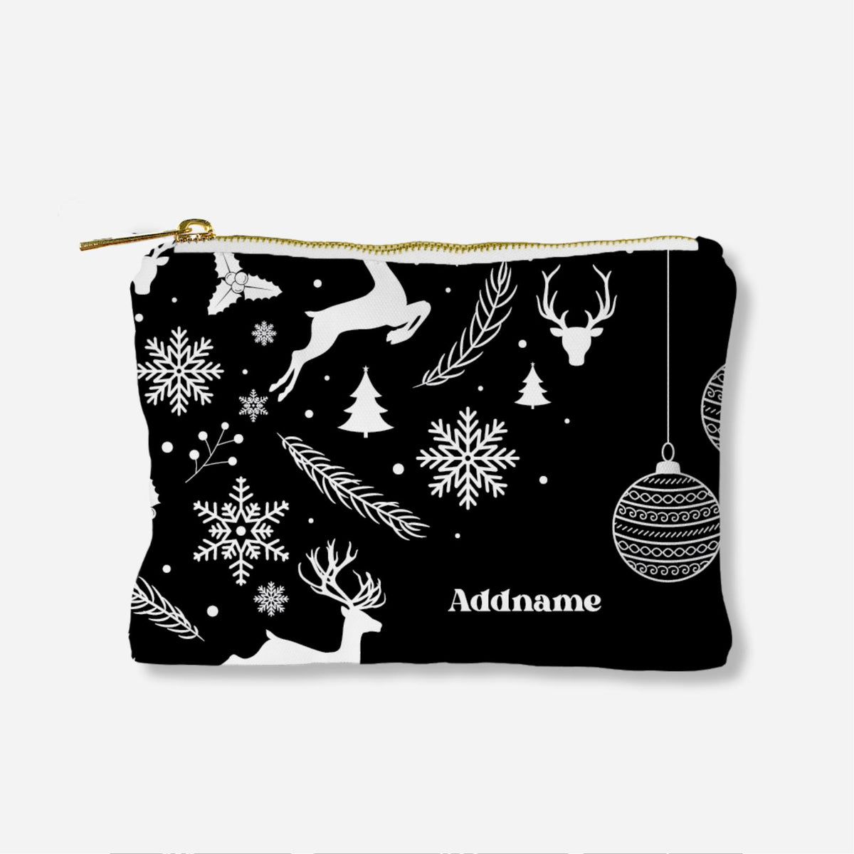 Christmas Series Full Print Zipper Pouch - Jubilant Reindeers Black