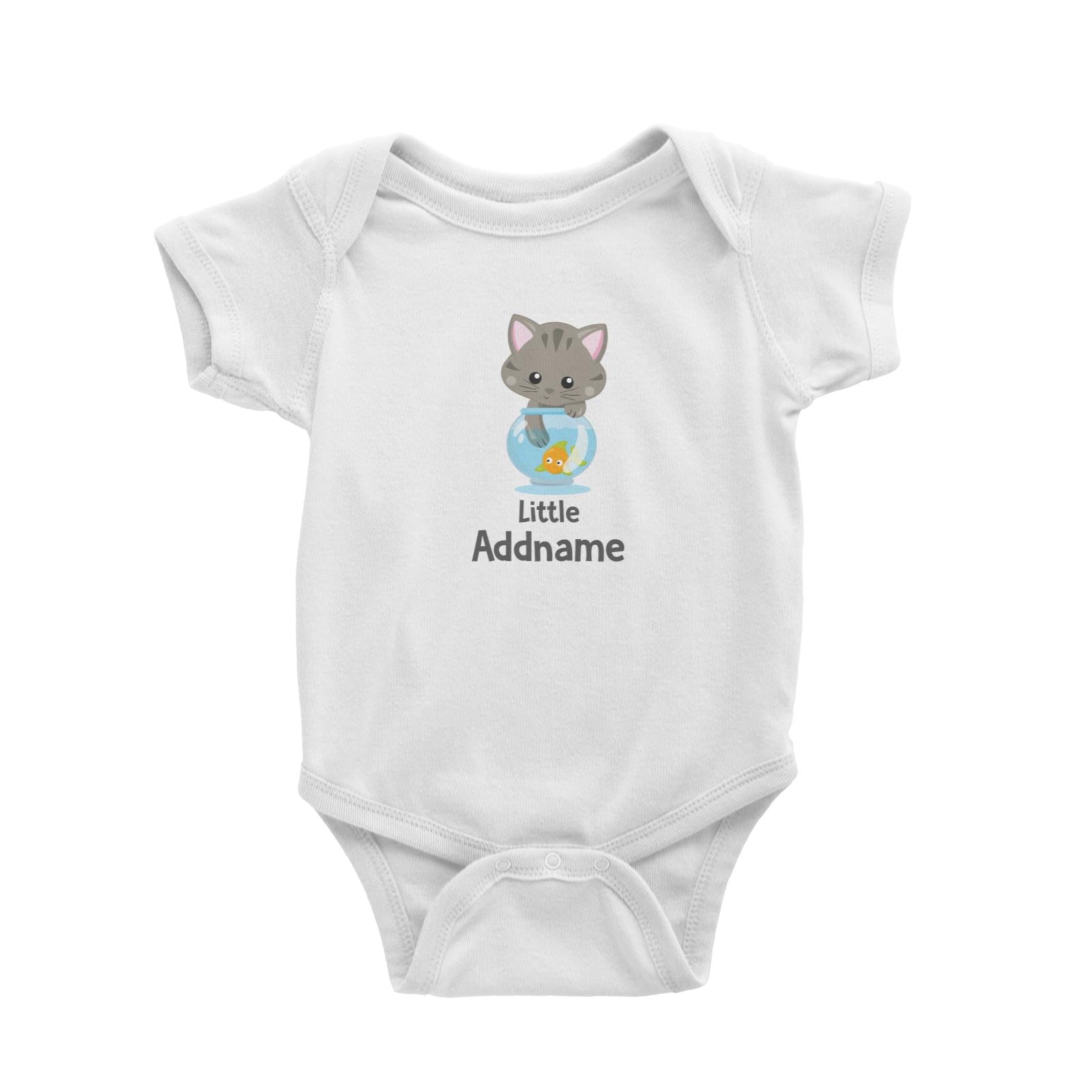 Adorable Cats Grey Cat Playing With Fish Bowl Little Addname White Baby Romper