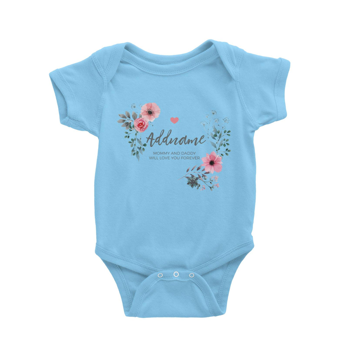 Watercolour Pink Flowers and Dark Wreath Personalizable with Name and Text Baby Romper