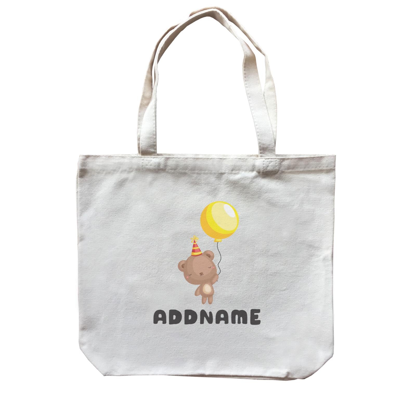 Birthday Friendly Animals Happy Bear Holding Balloon Addname Canvas Bag