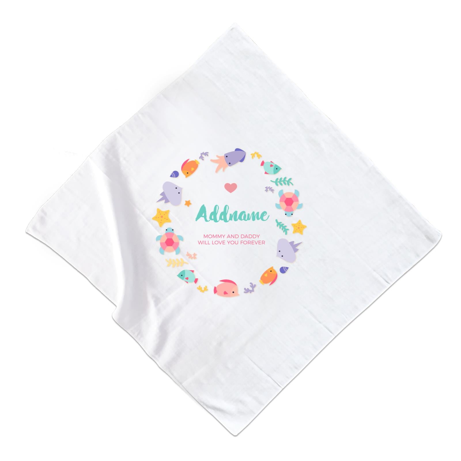 Cute Sea Creatures with Elements Personalizable with Name and Text Muslin Square