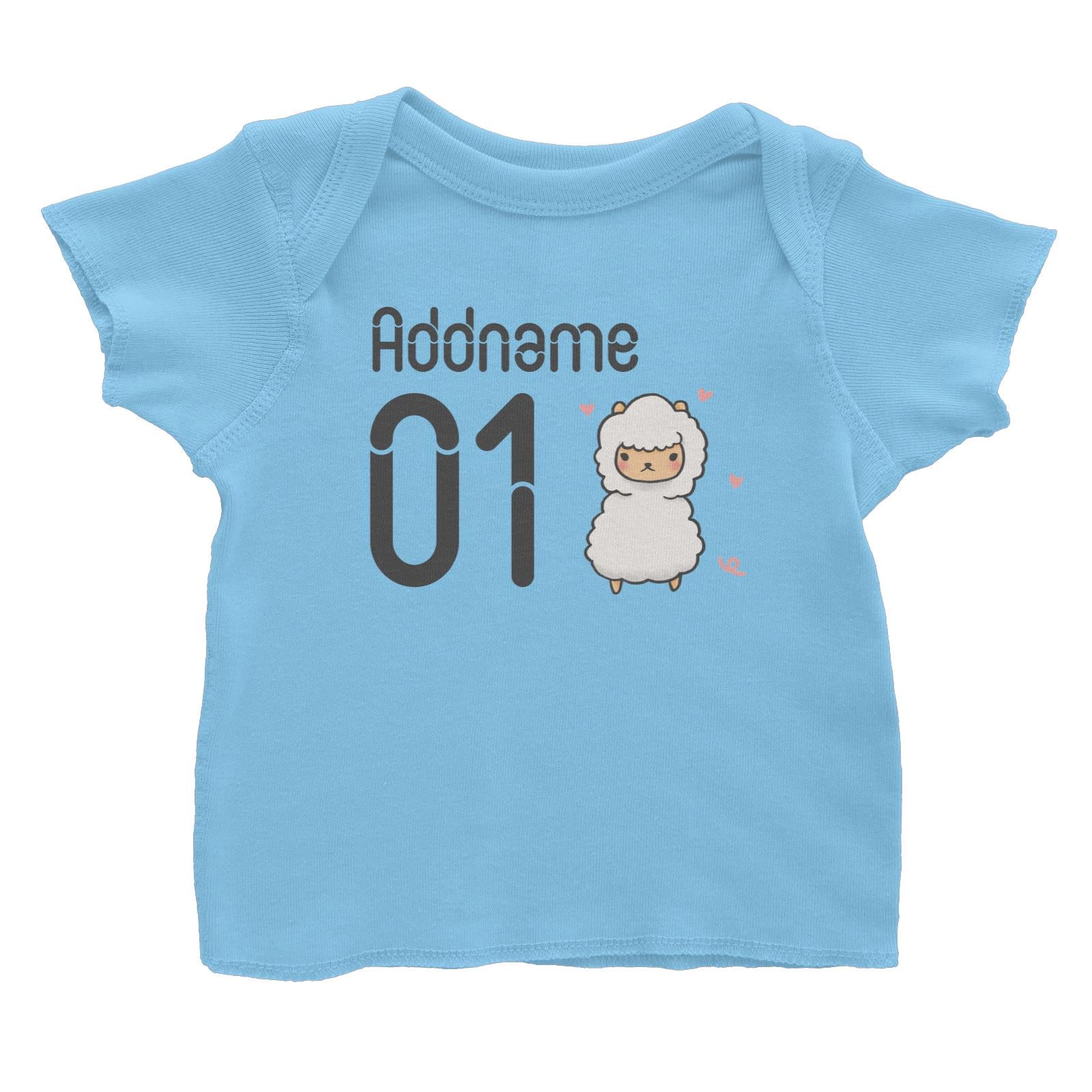 Name and Number Cute Hand Drawn Style Alpaca Baby T-Shirt