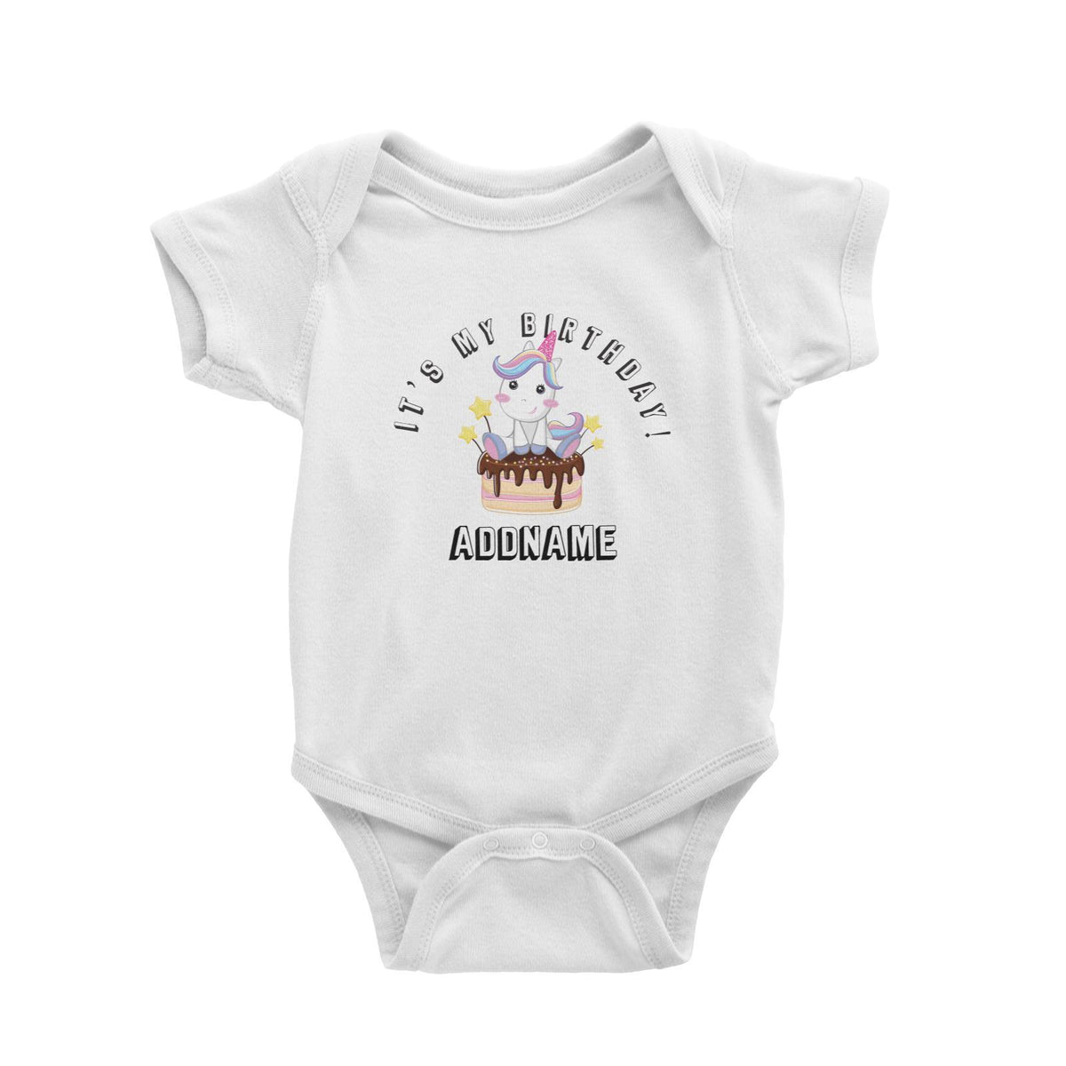 Birthday Unicorn With Cake It's My Birthday Addname Baby Romper