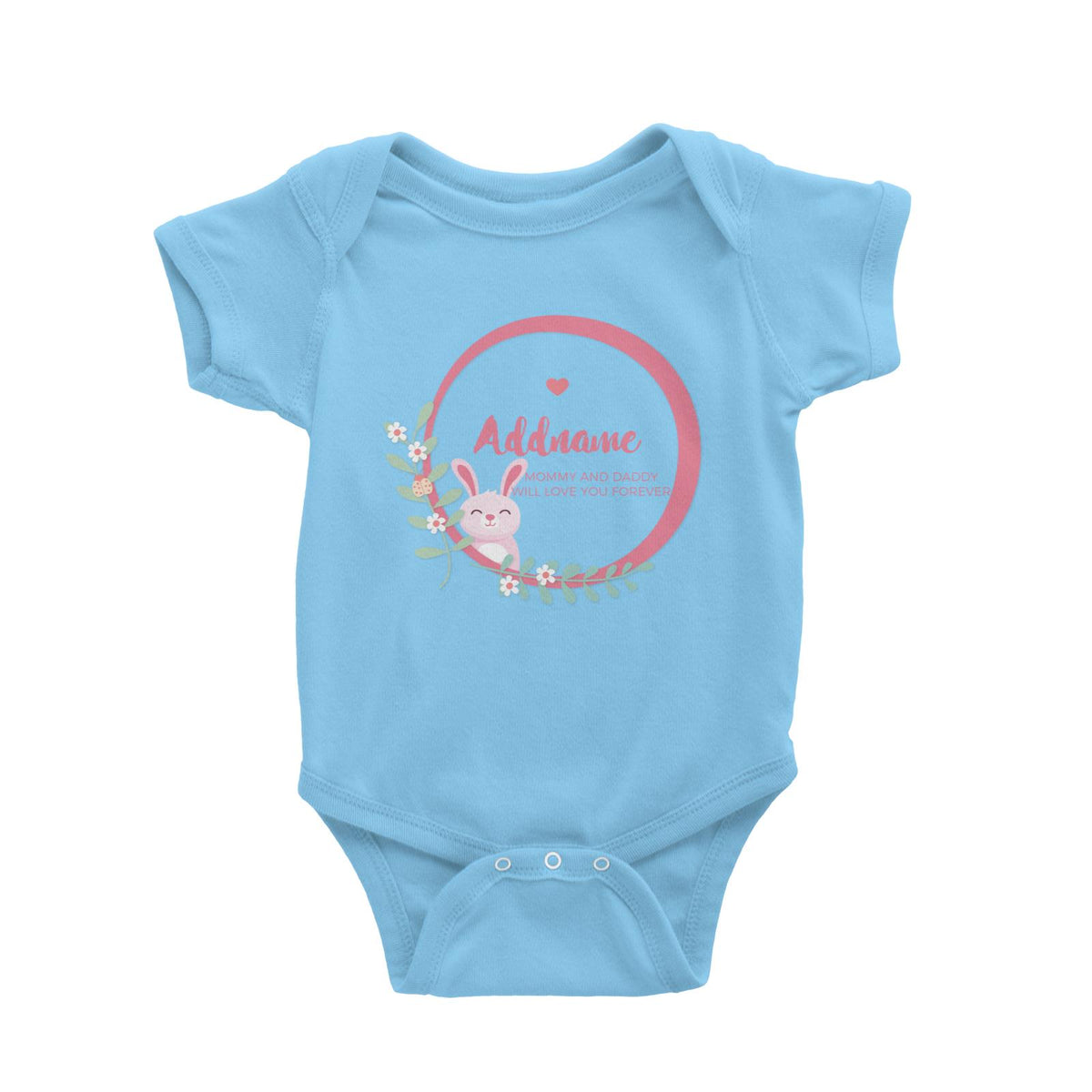 Cute Pink Rabbit in Pink Ring Personalizable with Name and Text Baby Romper
